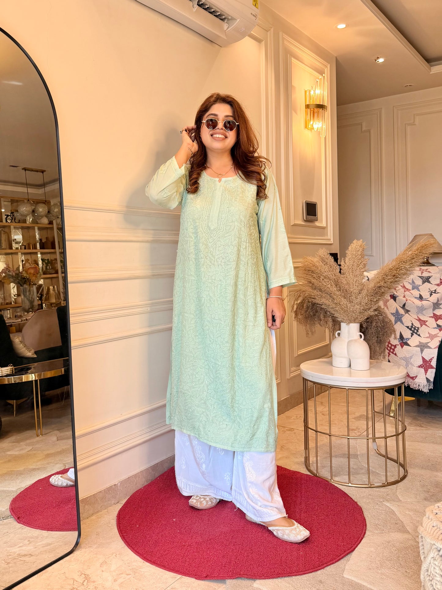 Hand Embroidered Chikankari Kurta  | Premium Muslin | Pistachio Green