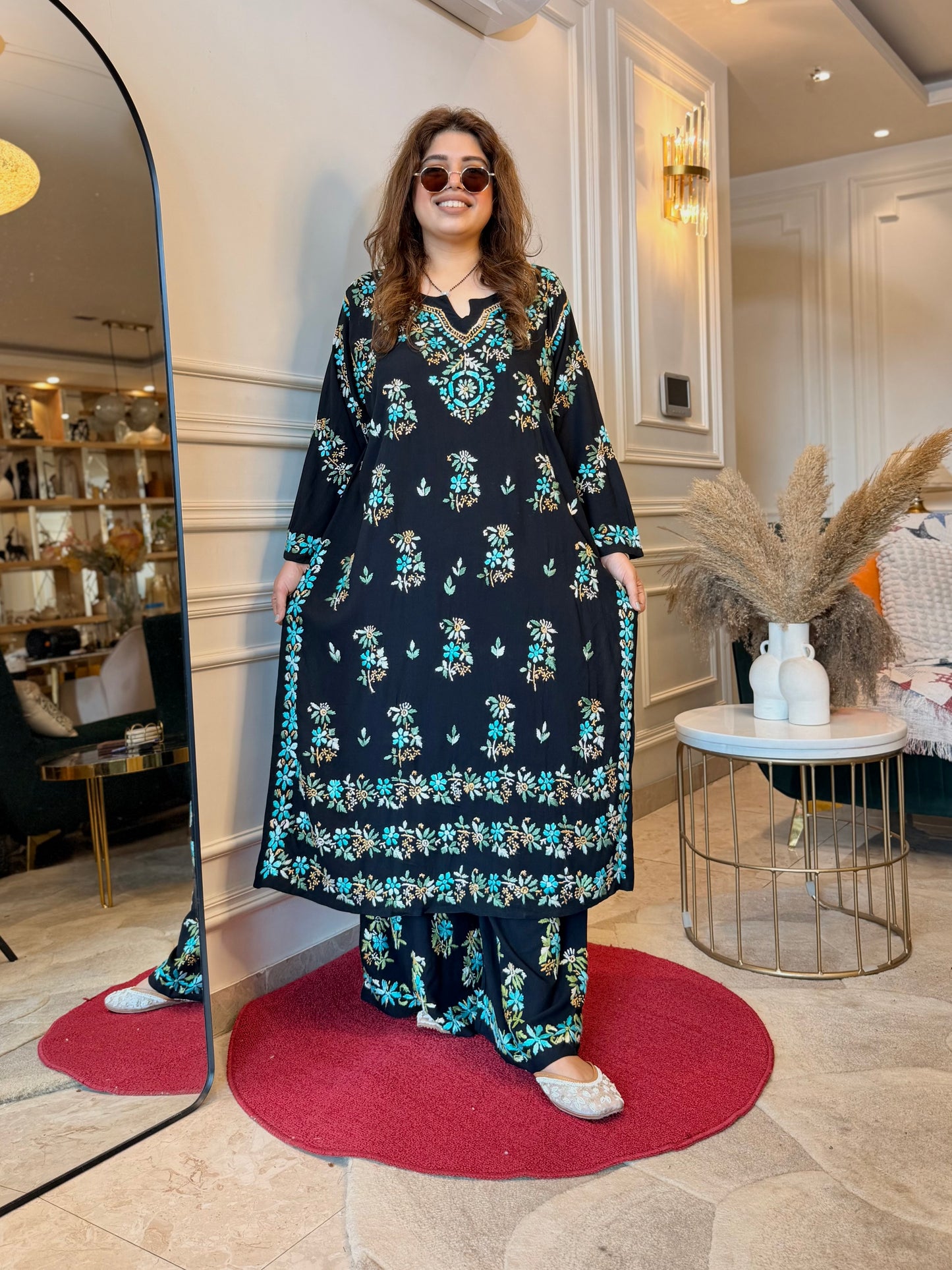 Hand Embroidered Chikankari Kurta set | Modal  | Black with Blue
