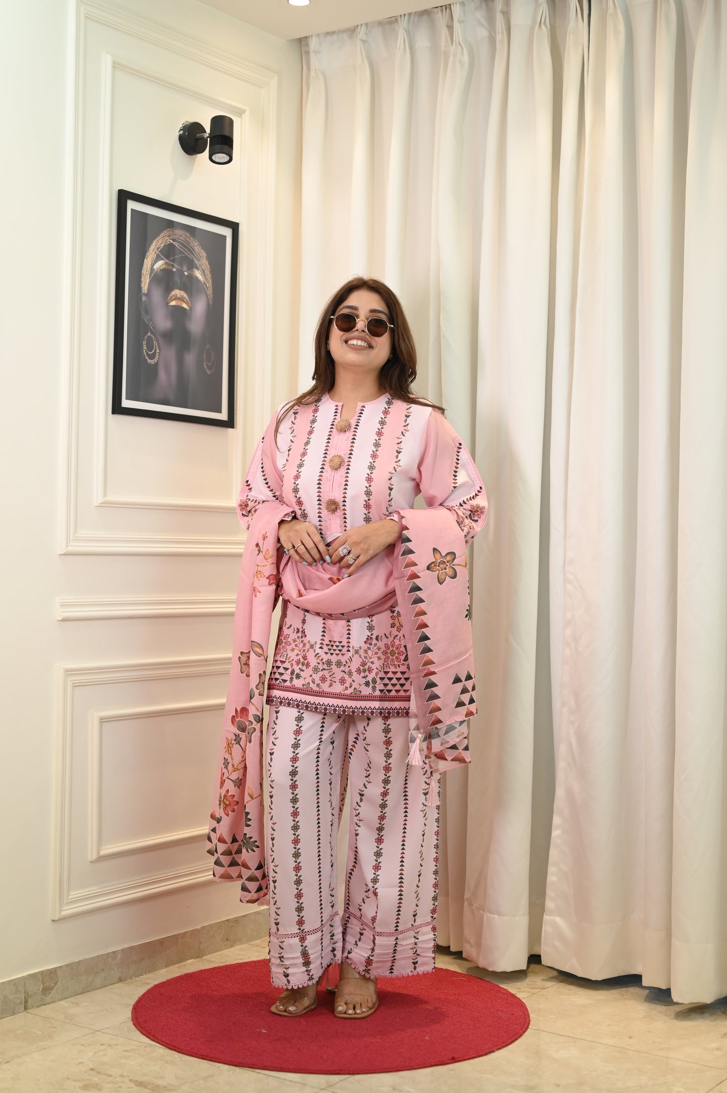 Pastel Pink Printed Cord-set | Sizes M to 6XL