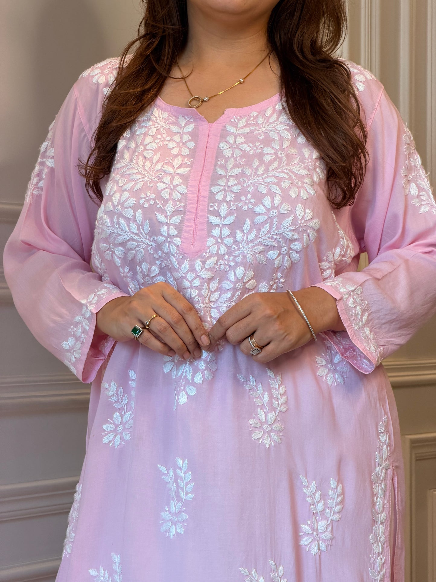 Hand Embroidered Chikankari Kurta | Modal | Pink