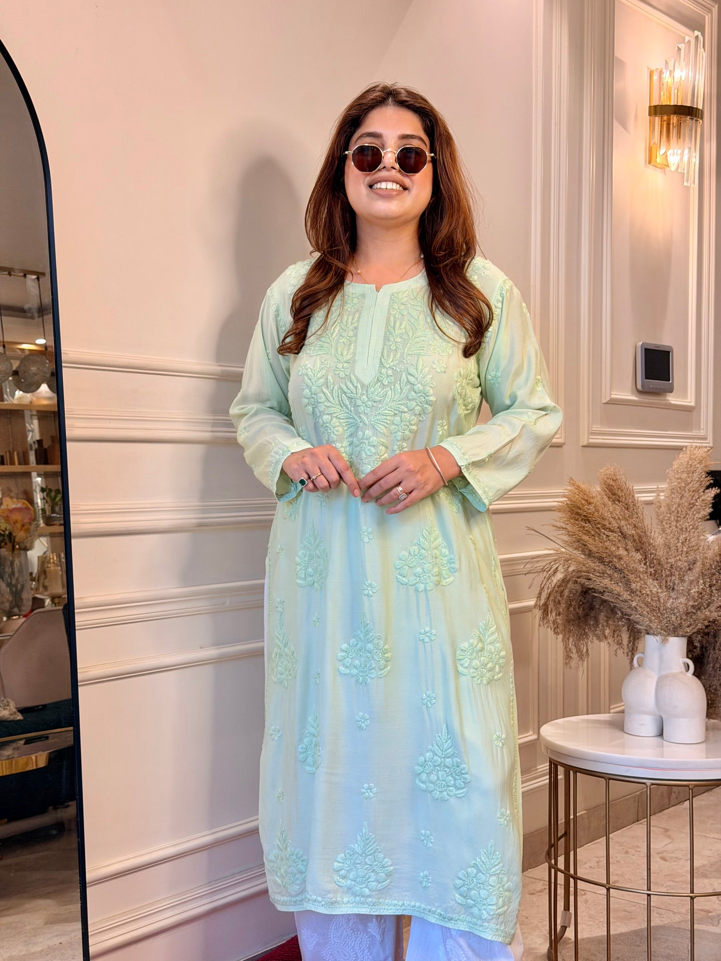 Chikankari Kurta set | Muslin | Pistachio