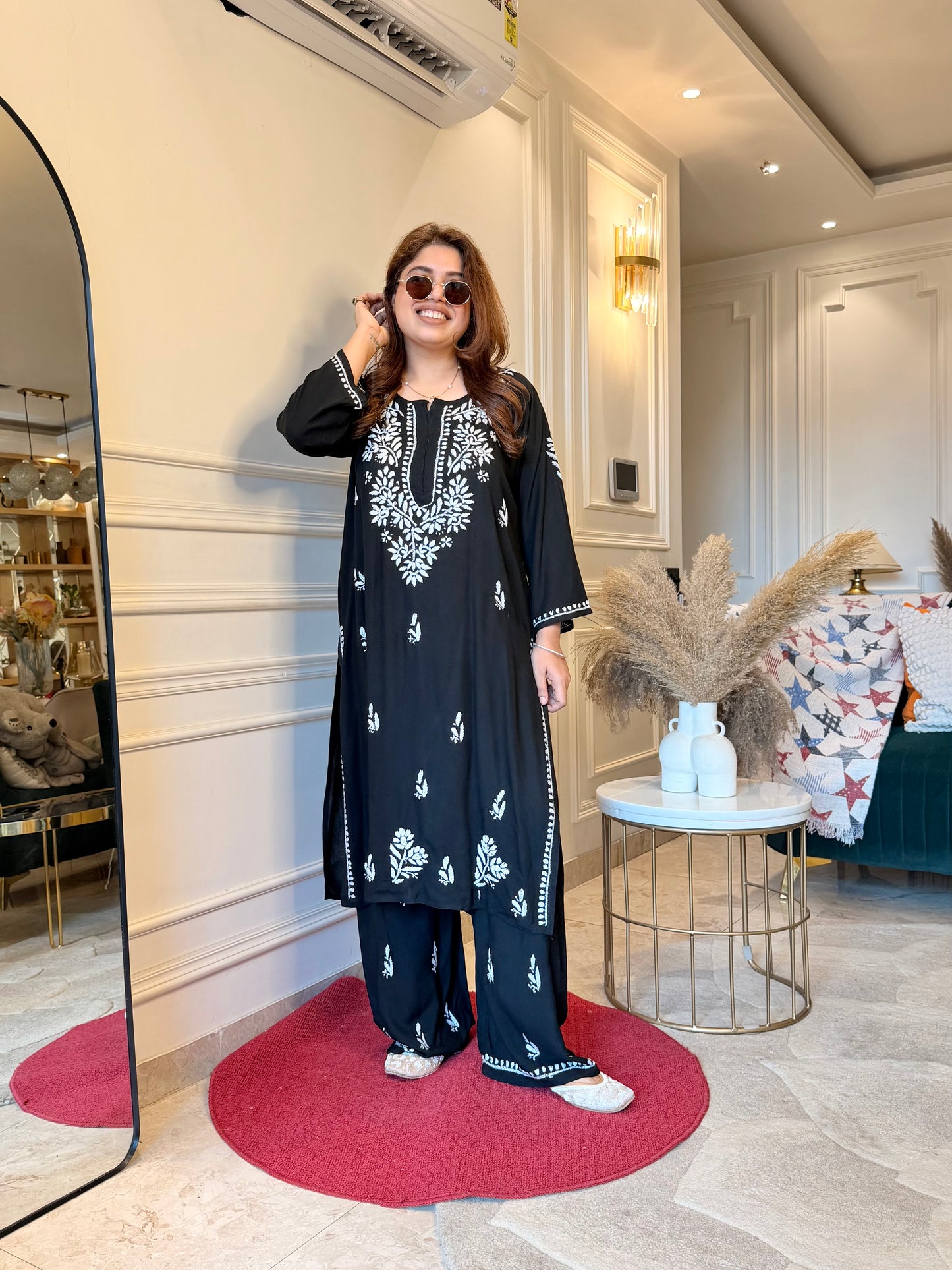 Hand Embroidered Chikankari Kurta set | Modal | Black