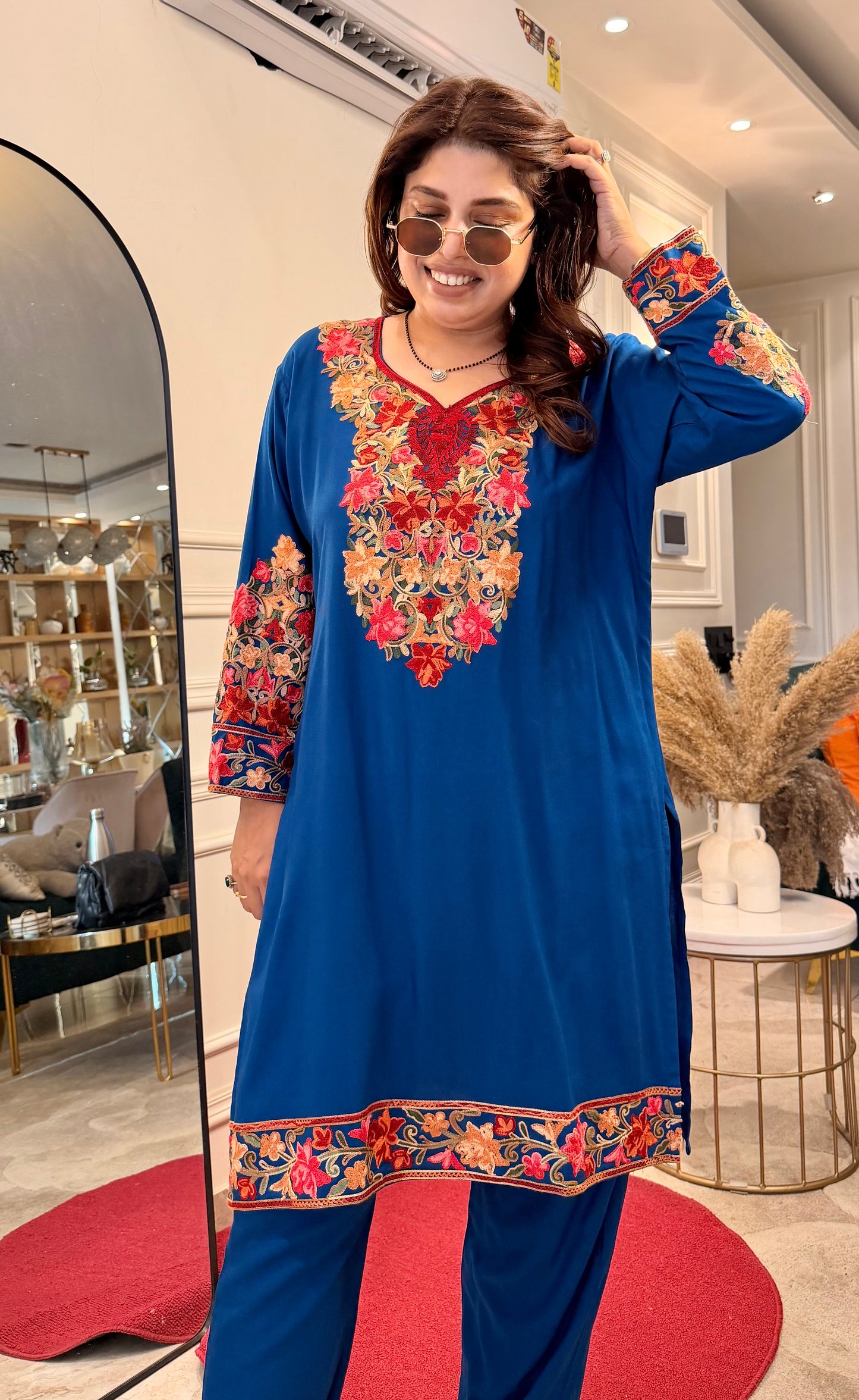 Cotton Kashmiri Emberoried Cordset-Blue colour