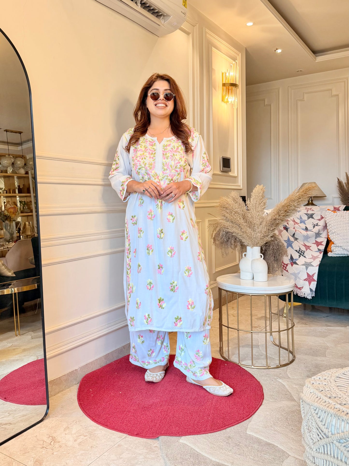 Chikankari Kurta set | Mul Cotton | Multicoloured Thread