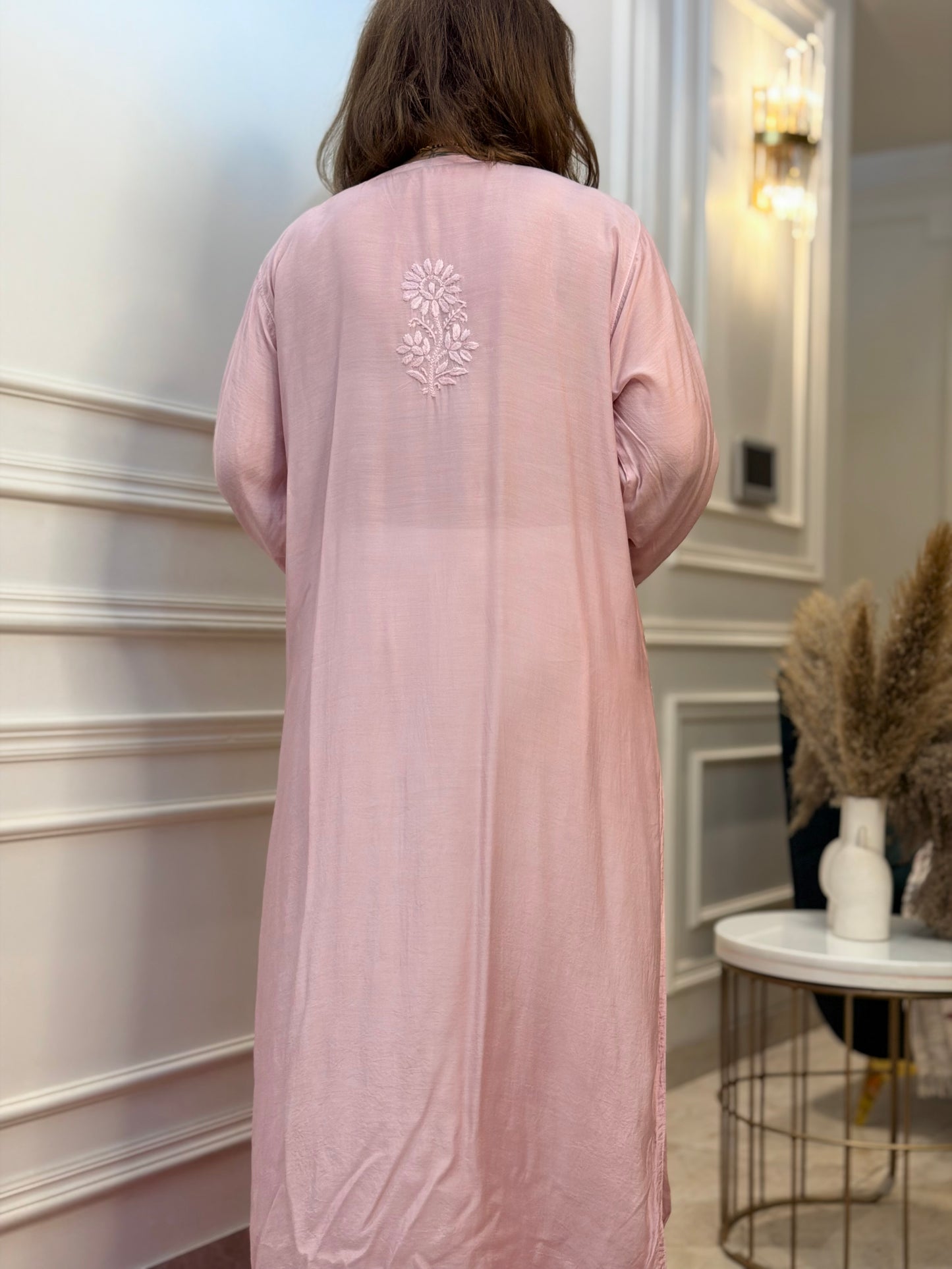 Hand Embroidered Chikankari Kurta | Premium Mul Chanderi | Mauve