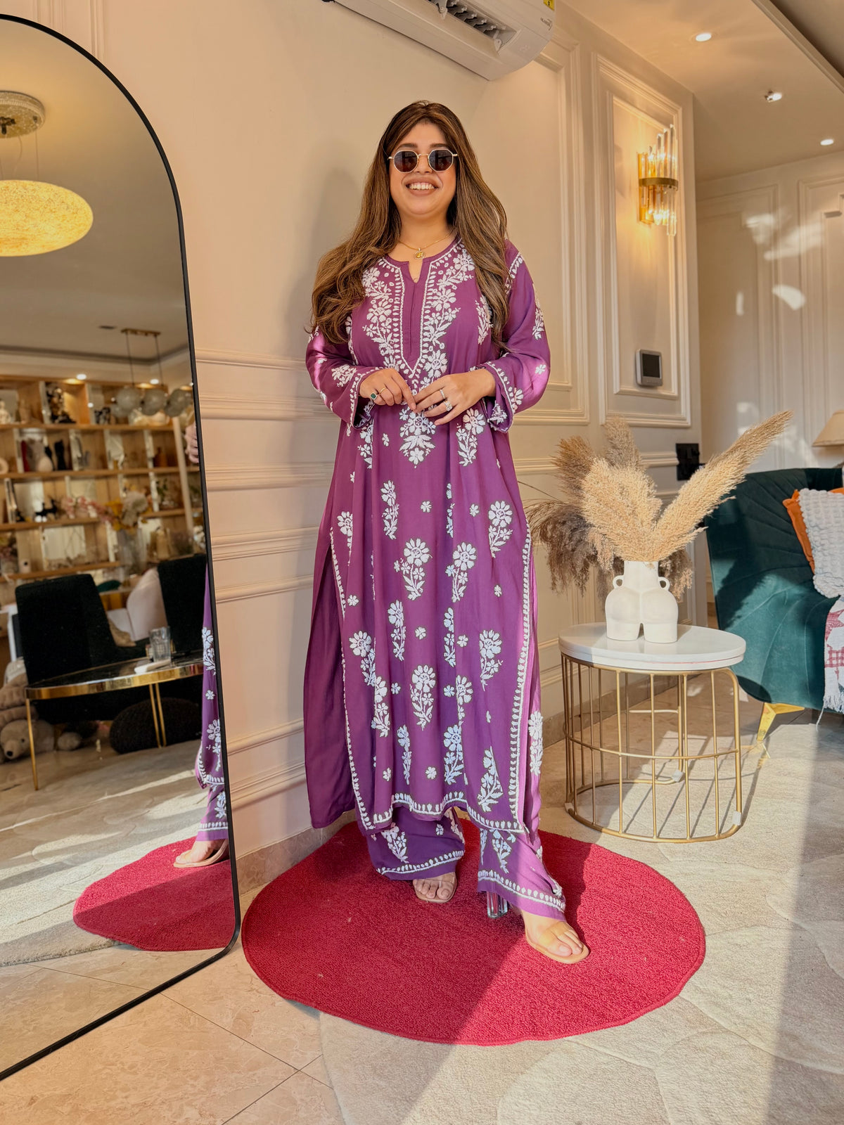 Hand Embroidered 3D Chikankari Kurta set | Premium Modal | Mauve