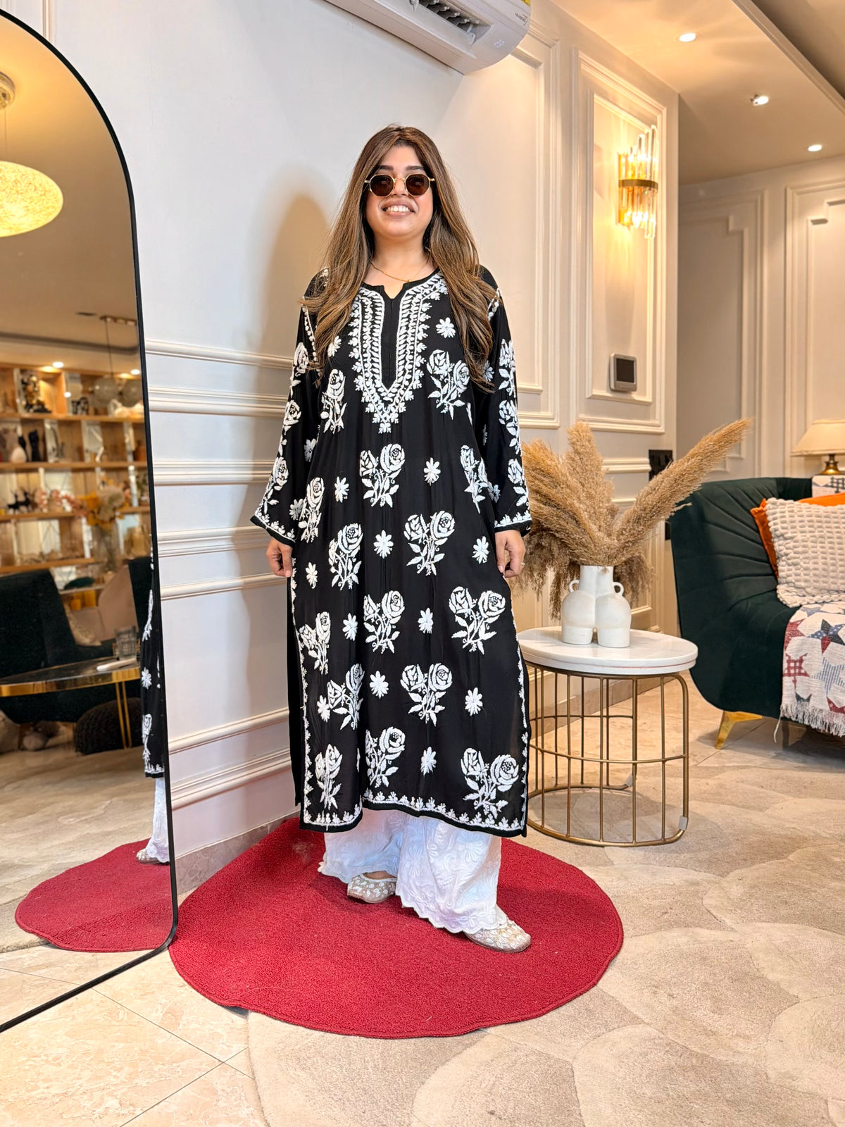 Hand Embroidered 3D Chikankari Kurta | Premium Modal | Black