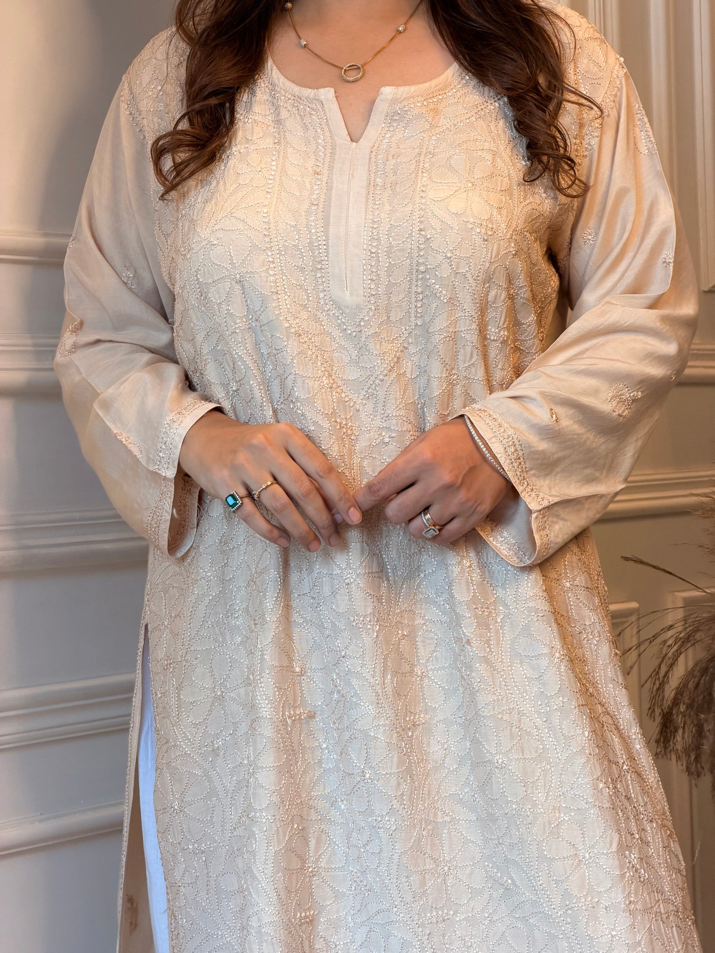 Hand Embroidered Chikankari Kurta  | Premium Muslin | Ivory