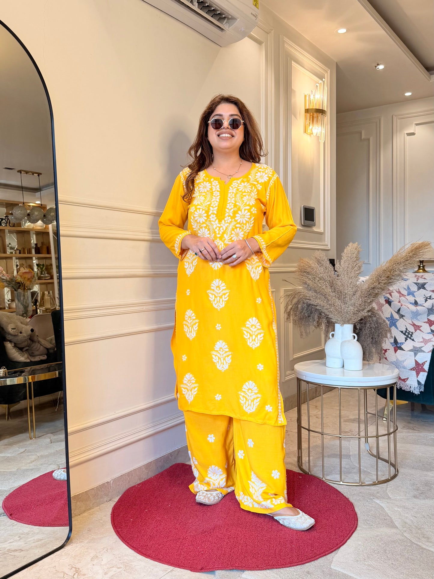 Hand Embroidered Chikankari Kurta set | Modal | Yellow