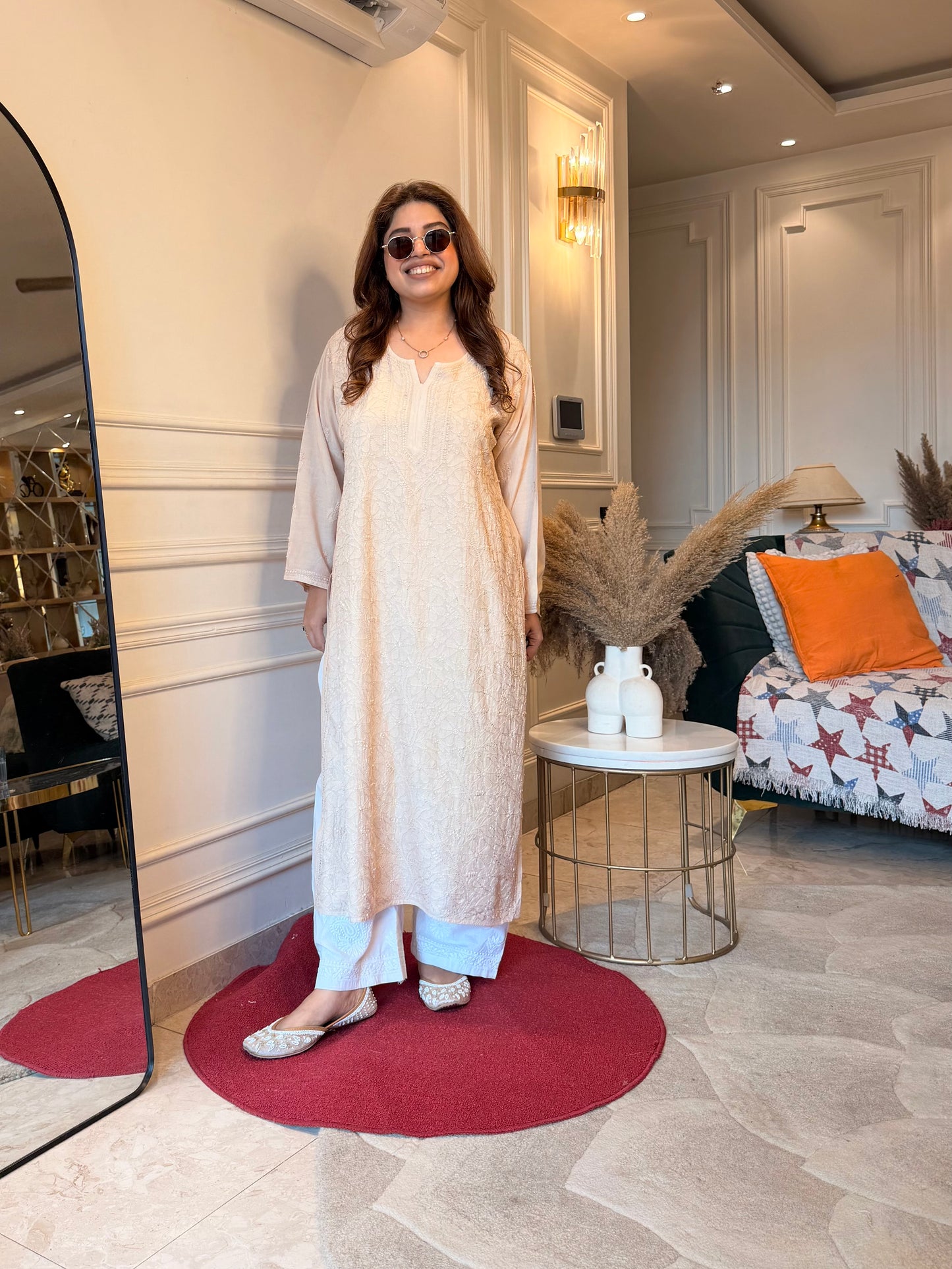 Hand Embroidered Chikankari Kurta  | Premium Muslin | Ivory