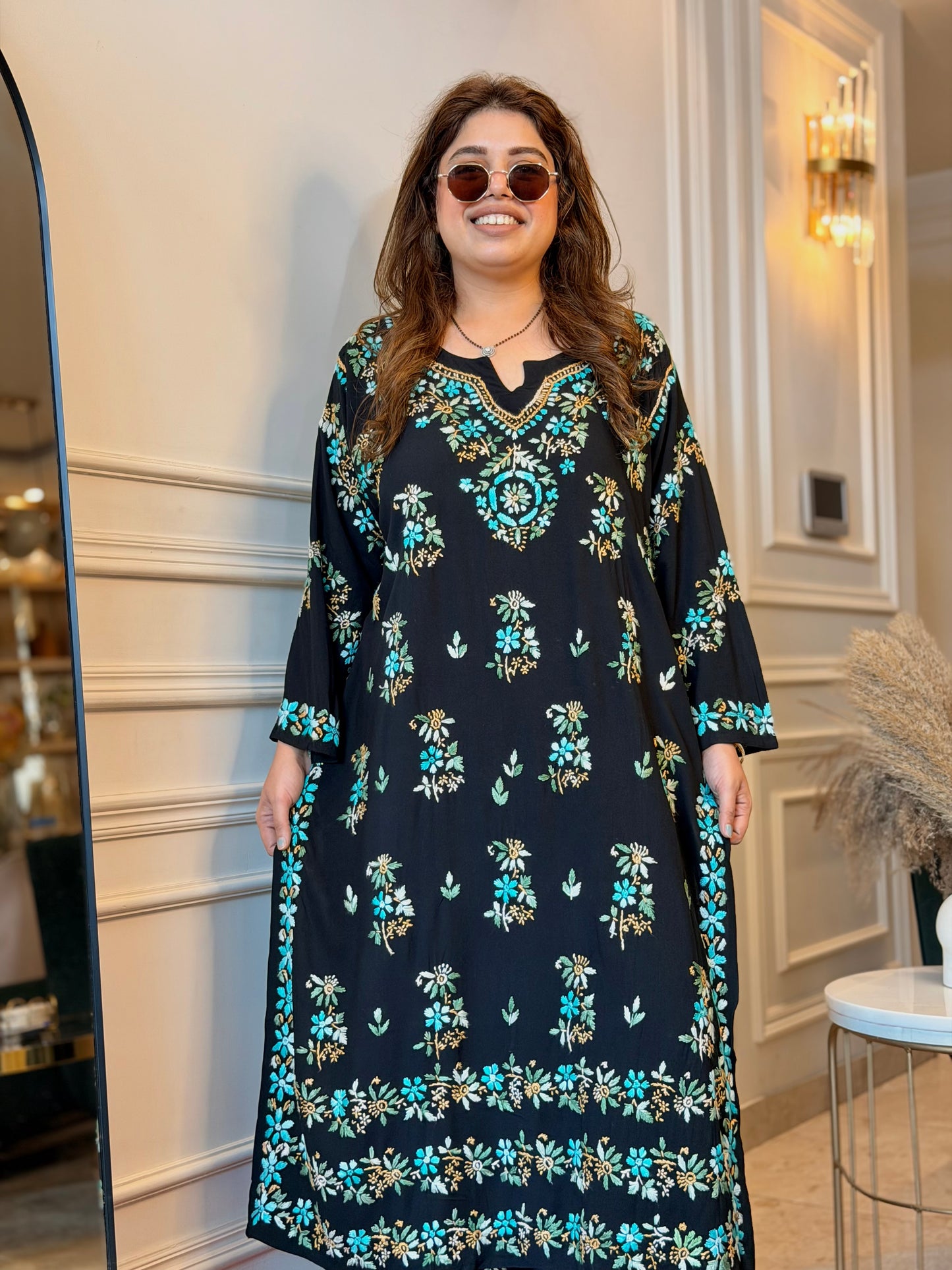 Hand Embroidered Chikankari Kurta set | Modal  | Black with Blue