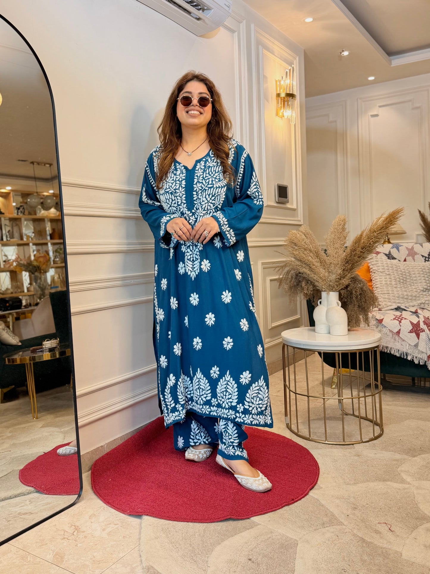 Hand Embroidered Chikankari Kurta set | Modal  | Blue