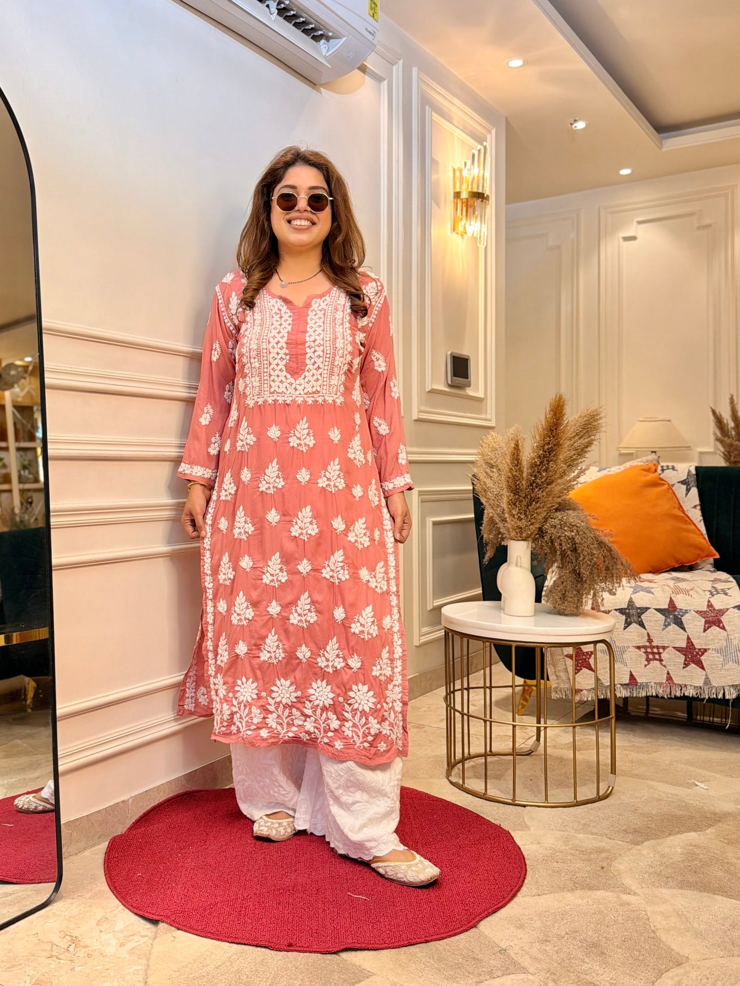 Hand Embroidered Chikankari Kurta Set | Premium Muslin | Sand