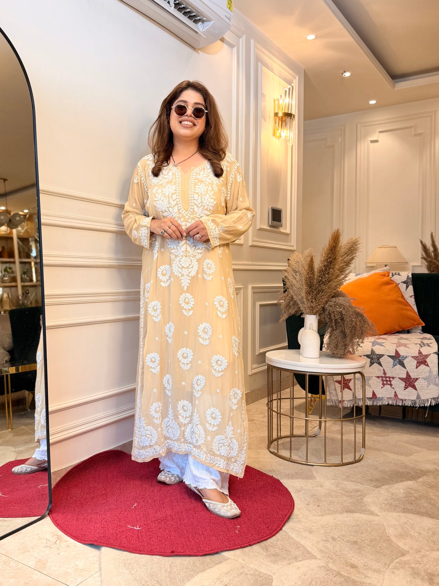 Hand Embroidered 6D Chikankari Kurta  | Premium Viscose | Ivory