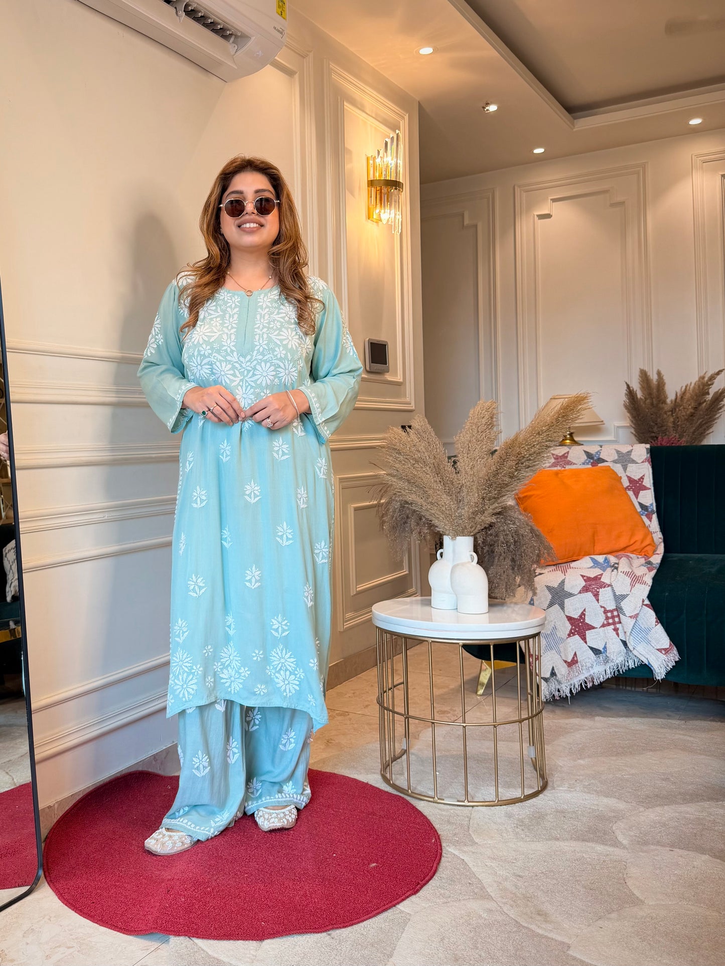 Hand Embroidered Chikankari Kurta set | Modal cotton | Mint sage