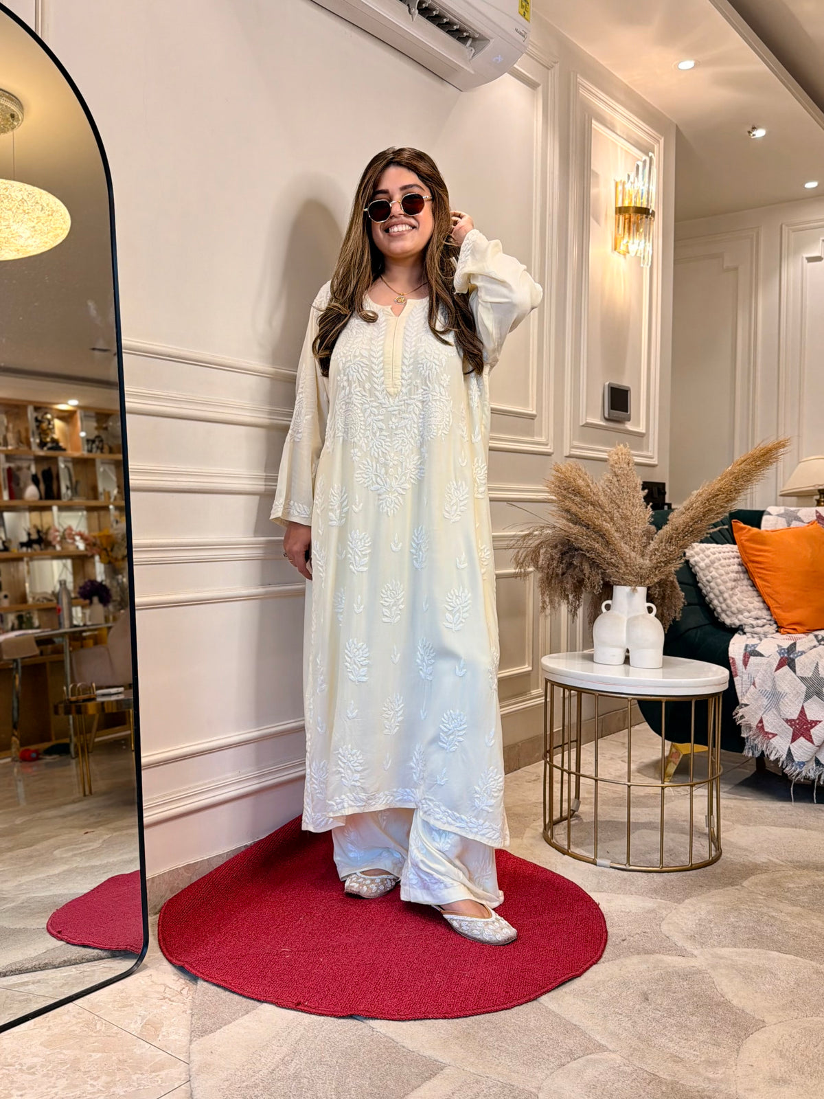 3d Hand Embroidered Chikankari Kurta set | Premium Modal | Buttery Cream