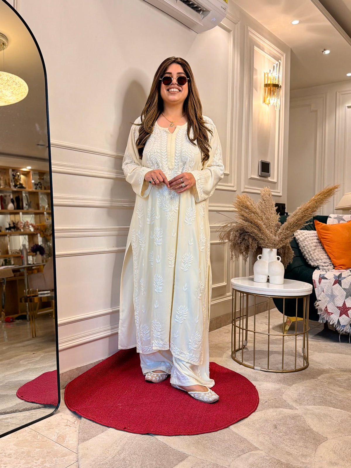 3d Hand Embroidered Chikankari Kurta set | Premium Modal | Buttery Cream