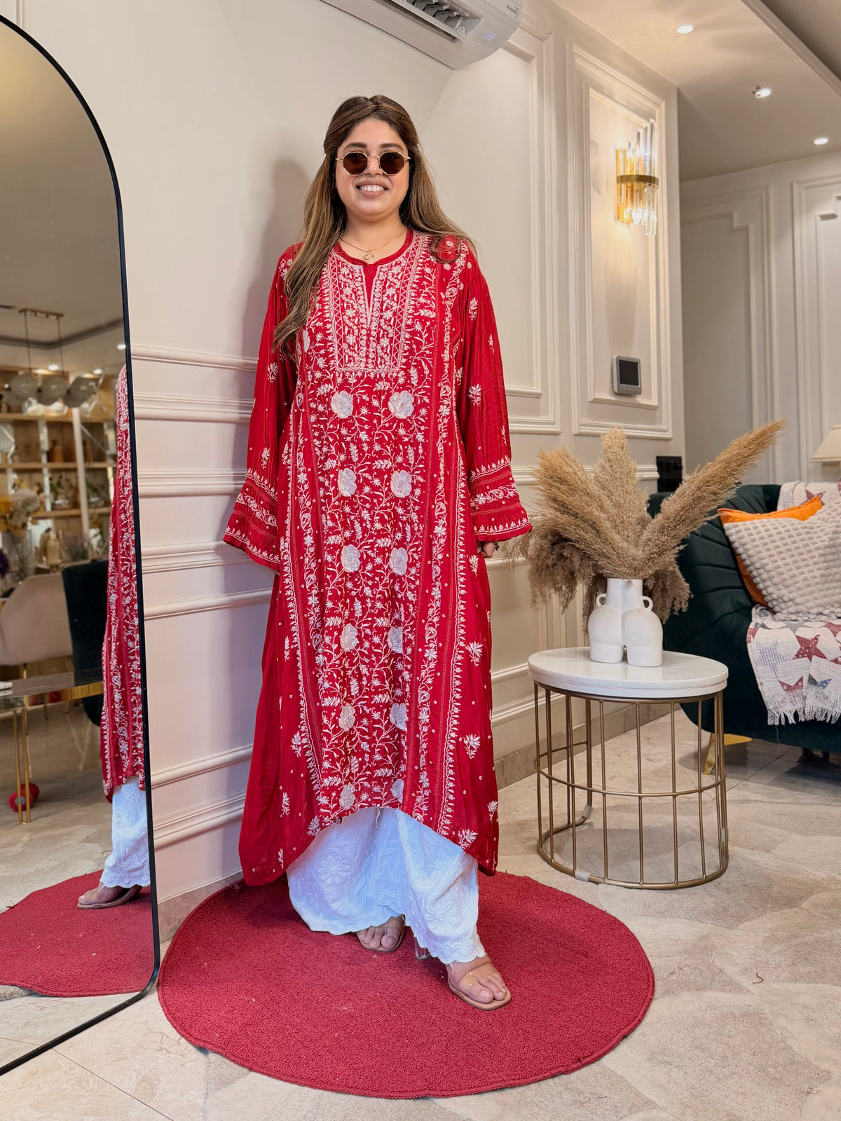 Luxe Hand Embroidered Chikankari Kurta & Duppta | Premium Soft Muslin | Red