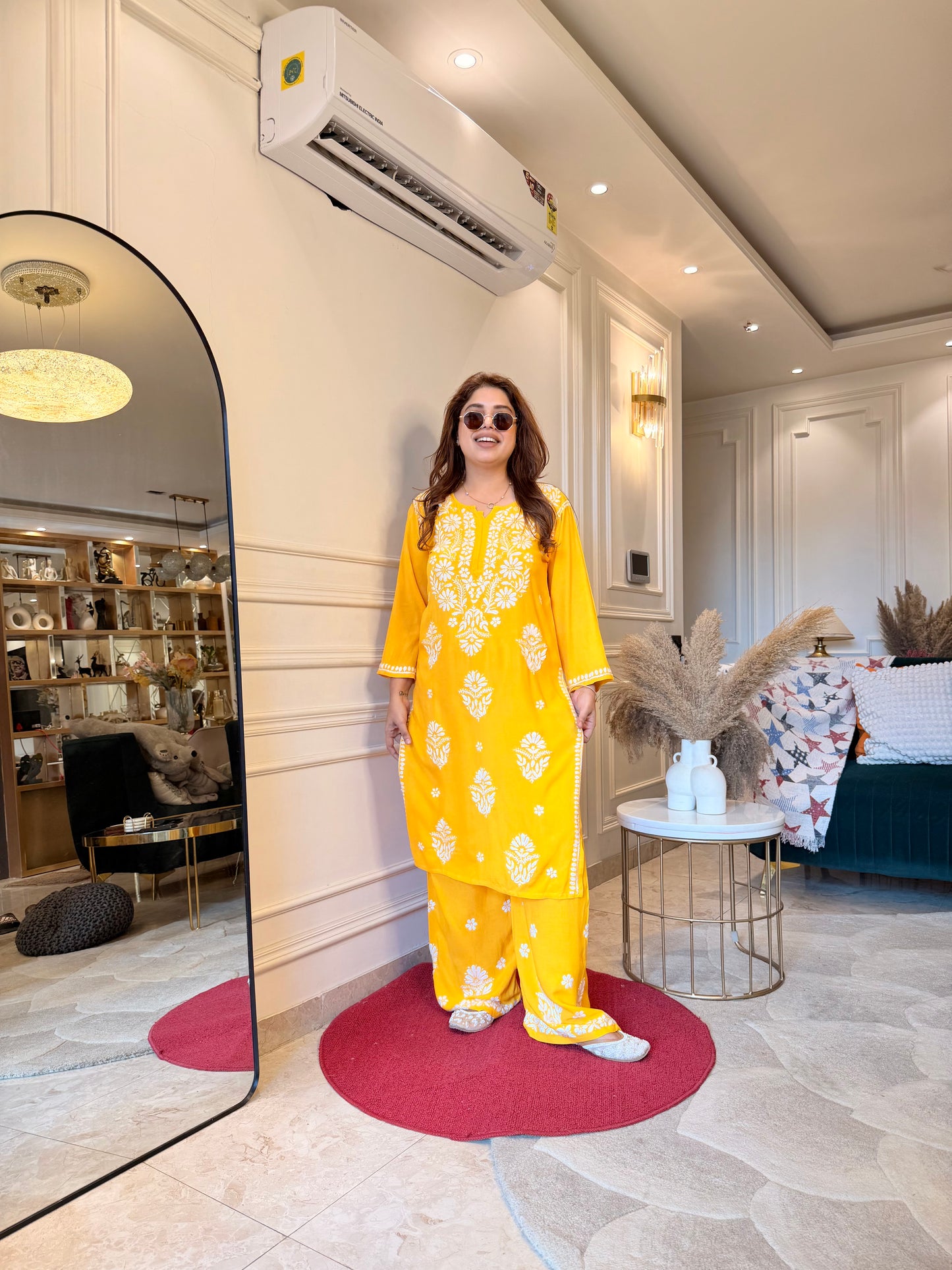 Hand Embroidered Chikankari Kurta set | Modal | Yellow