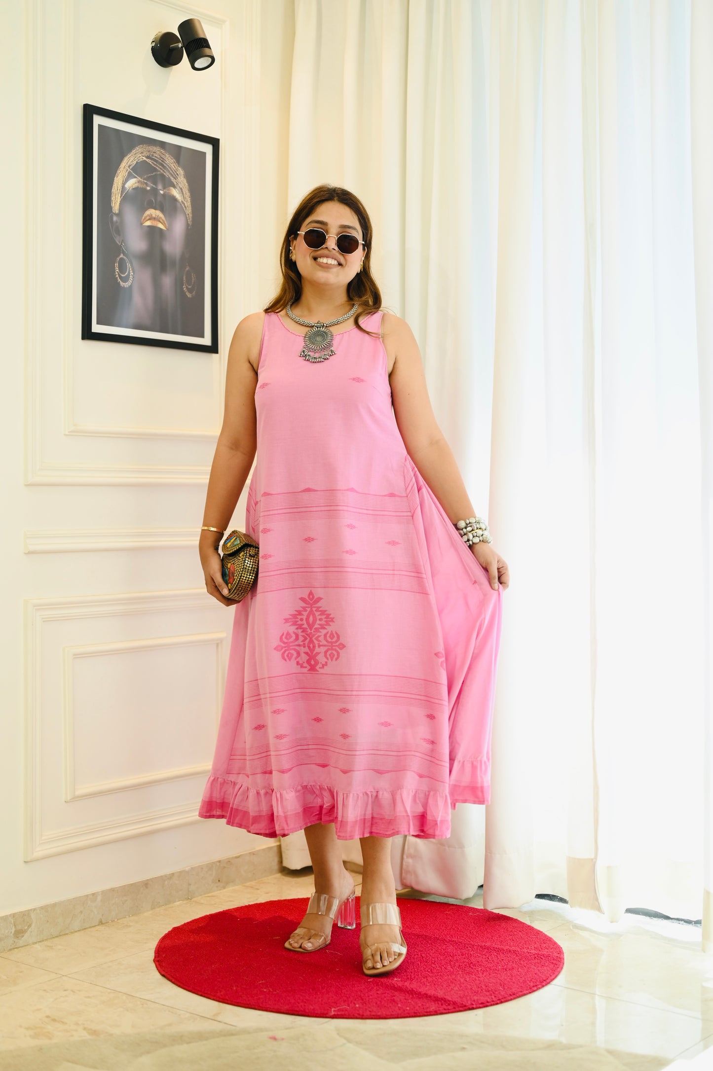 Pink Blossom Sleeveless Flared Dress