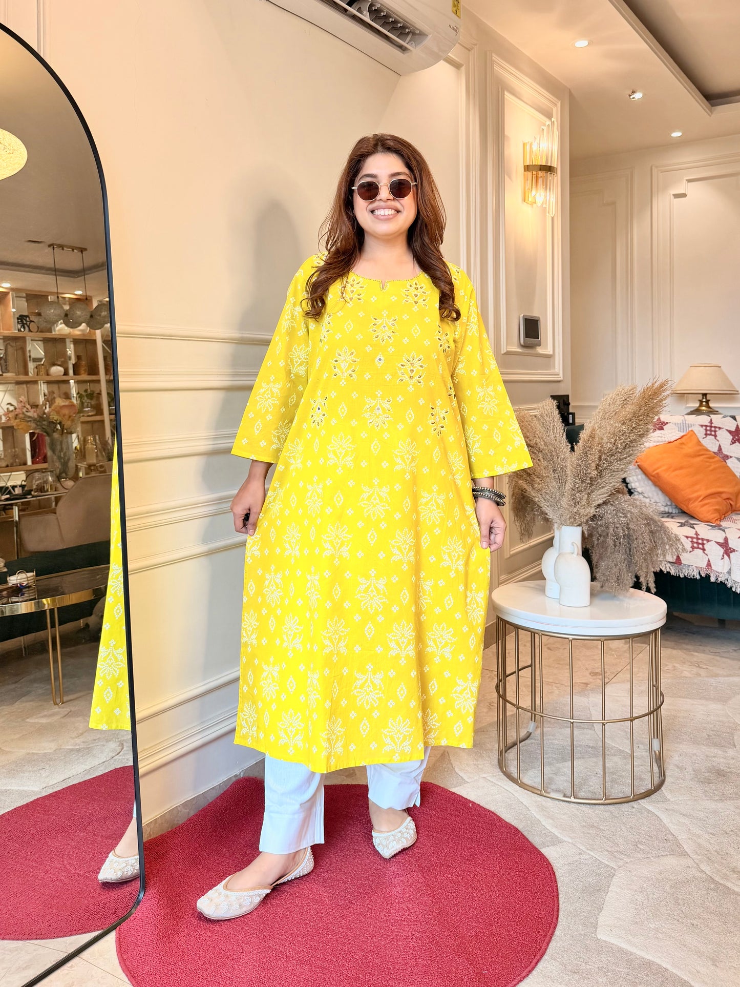 Premium Plus size cotton kurta set - Mustard