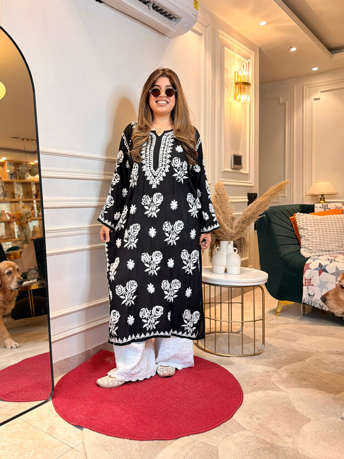 Hand Embroidered 3D Chikankari Kurta | Premium Modal | Black