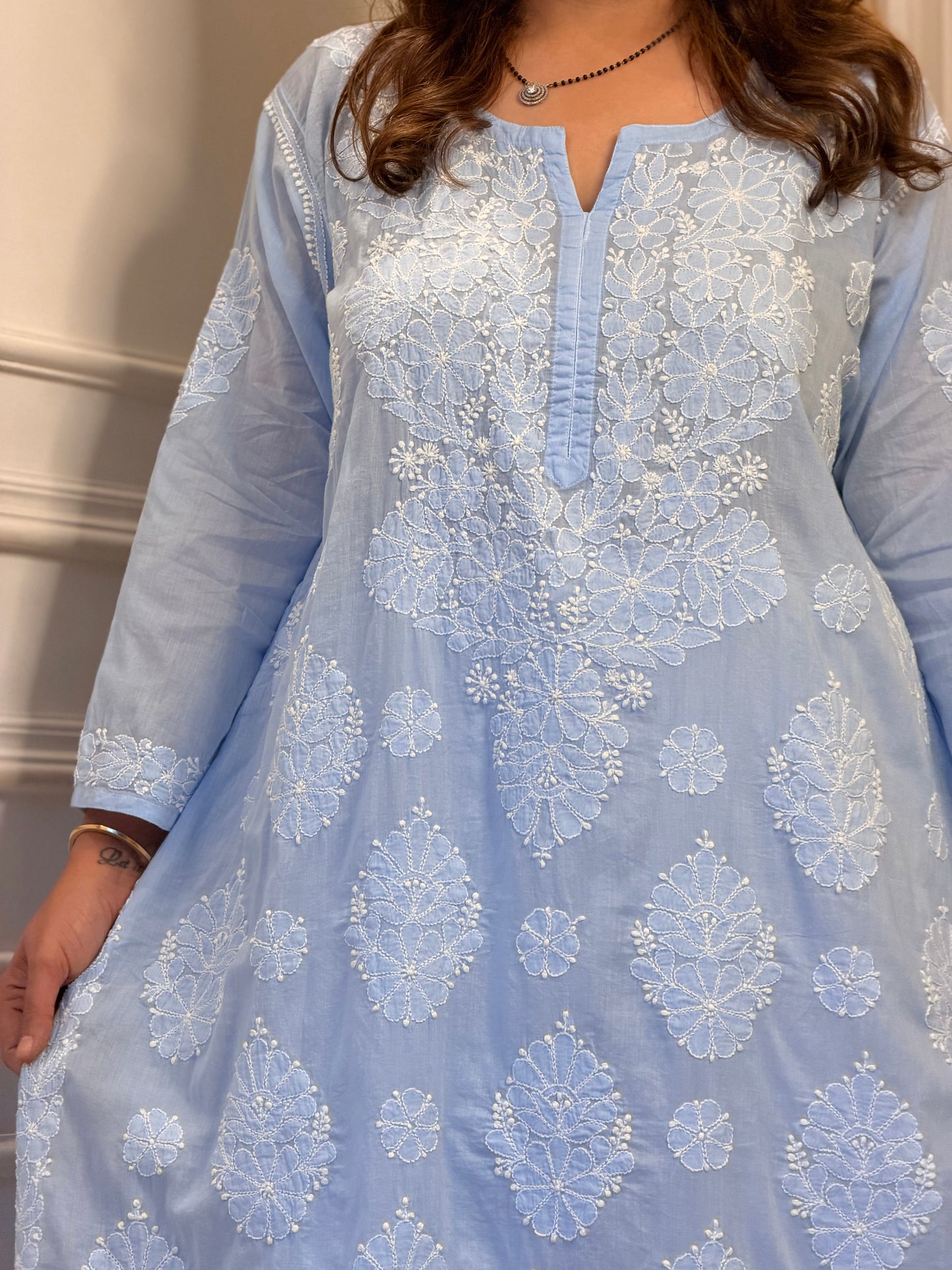 Hand Embroidered Chikankari Kurta | Premium Mul Cotton | Powder Blue