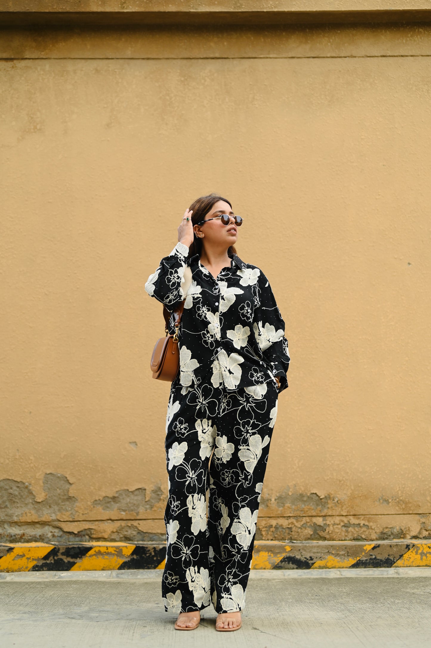 Black Floral Embroidered Co-ord Set – Premium Crepe | Free Size Upto XXL