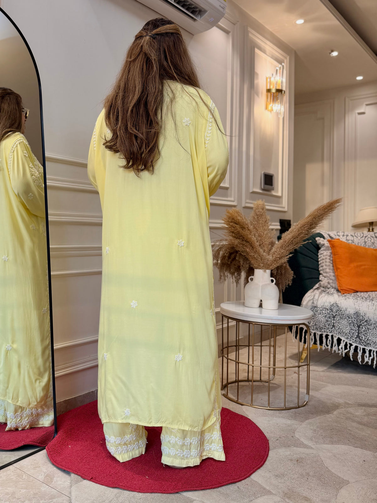 3D Hand Embroidered Chikankari Kurta set | Premium Modal Satin | Butter Yellow