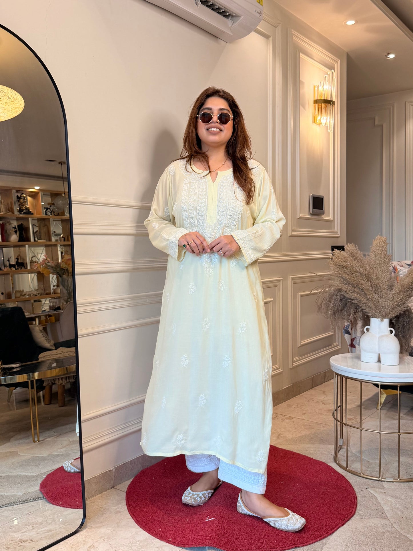 Hand Embroidered Chikankari Kurta | Modal | Butter Yello