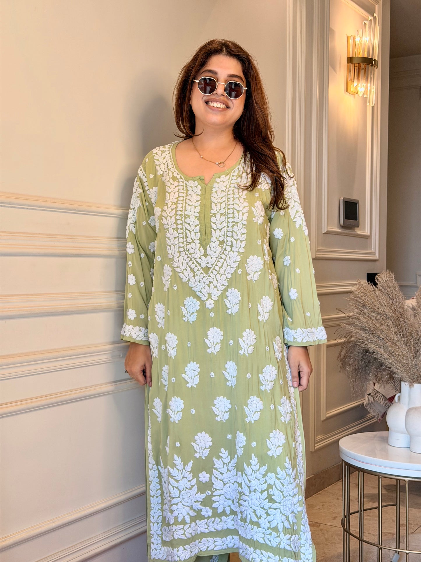 Chikankari Kurta set | Premium Modal  | Olive Green