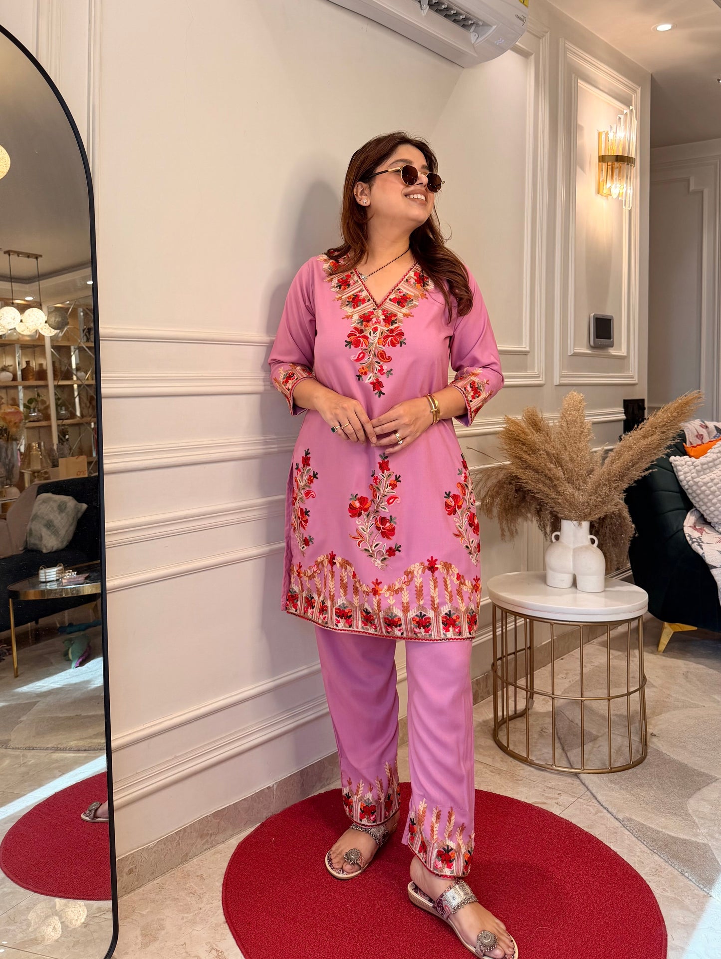 Cotton Kashmiri Emberoried Cordset- Gajri Colour