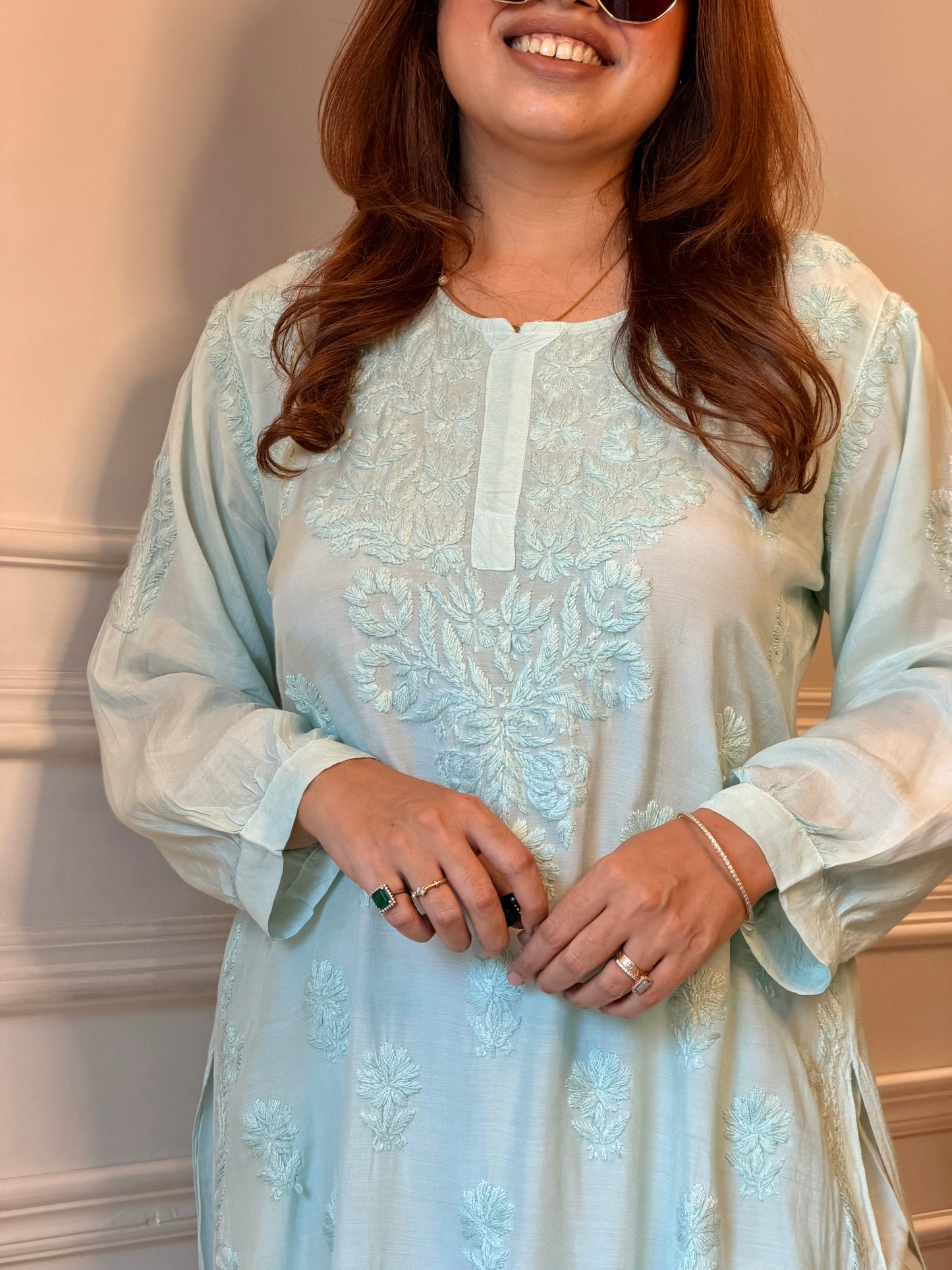 Hand Embroidered Chikankari Cordset | Muslin | Blue