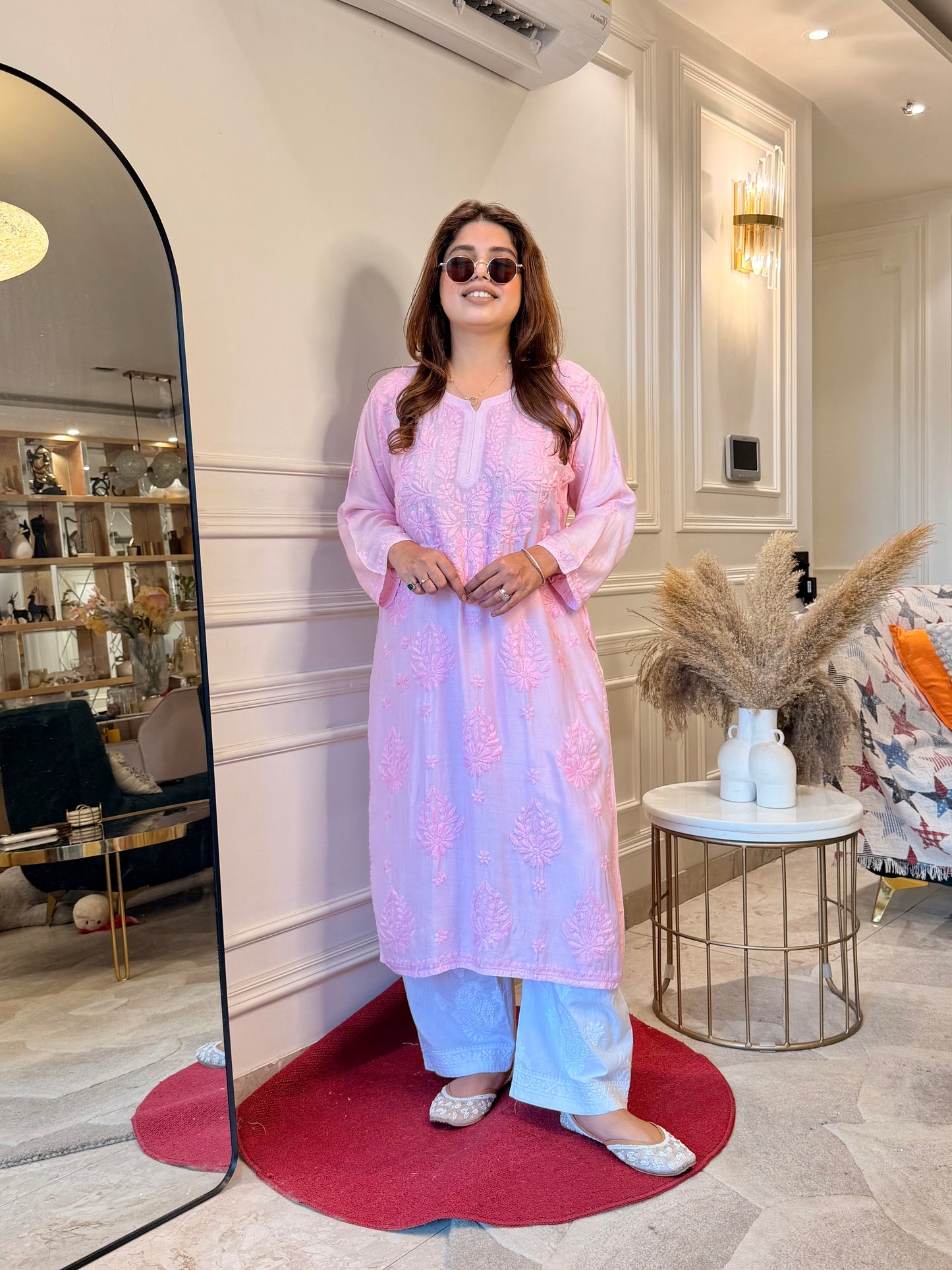 Chikankari Kurta set | Muslin | Barbie Pink