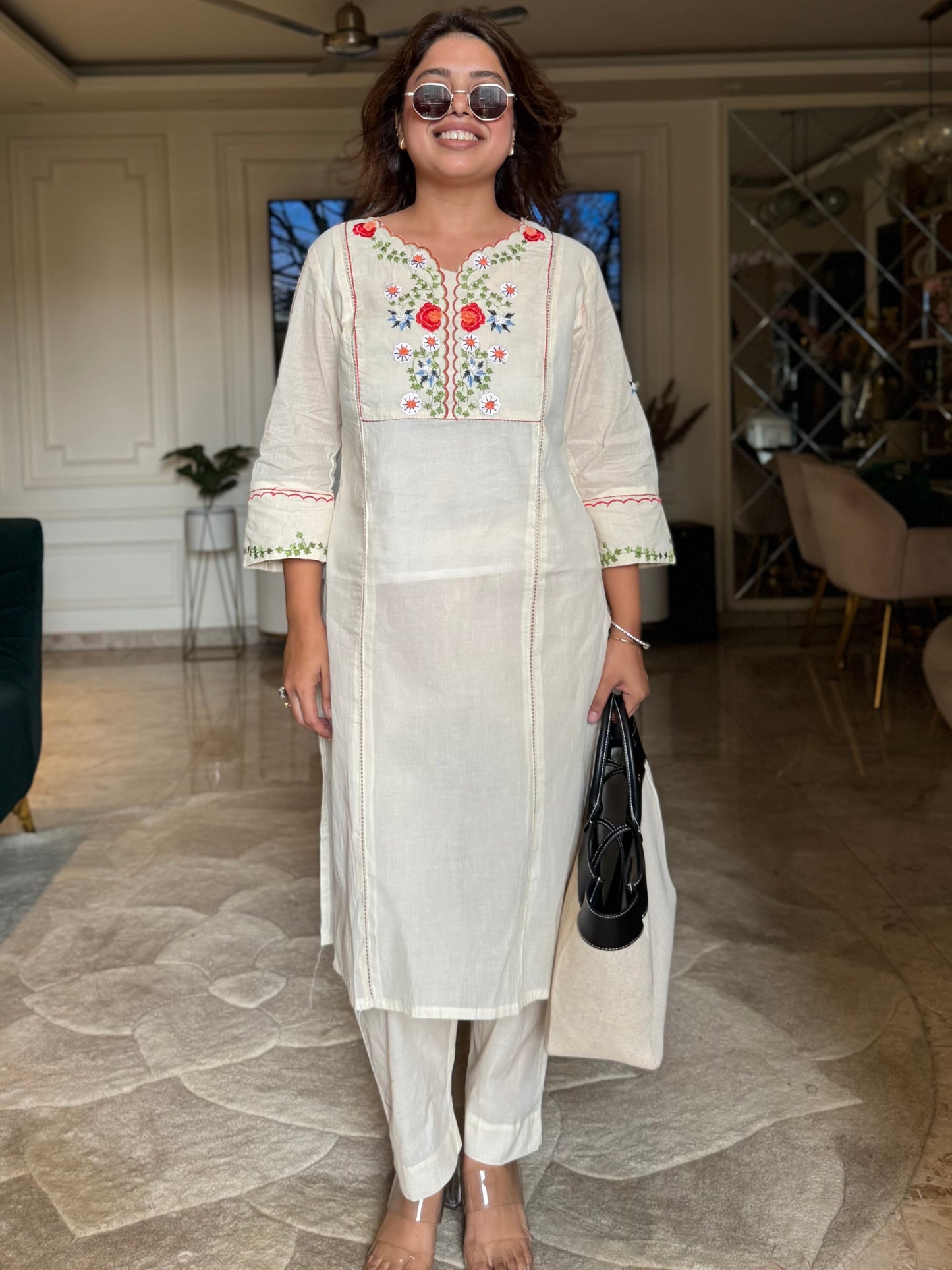 Ivory Garden Embroidered Kurta Set