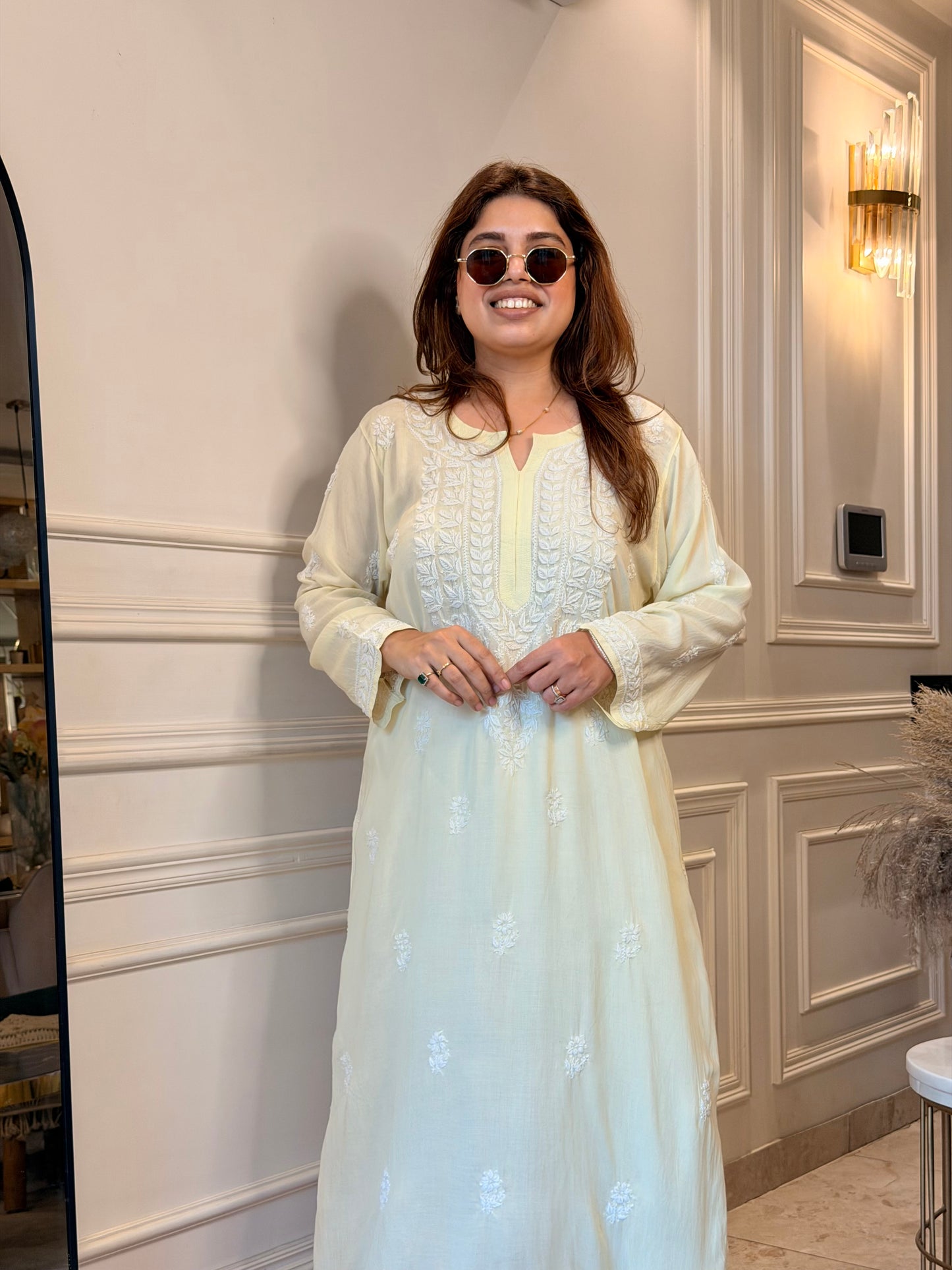 Hand Embroidered Chikankari Kurta | Modal | Butter Yello
