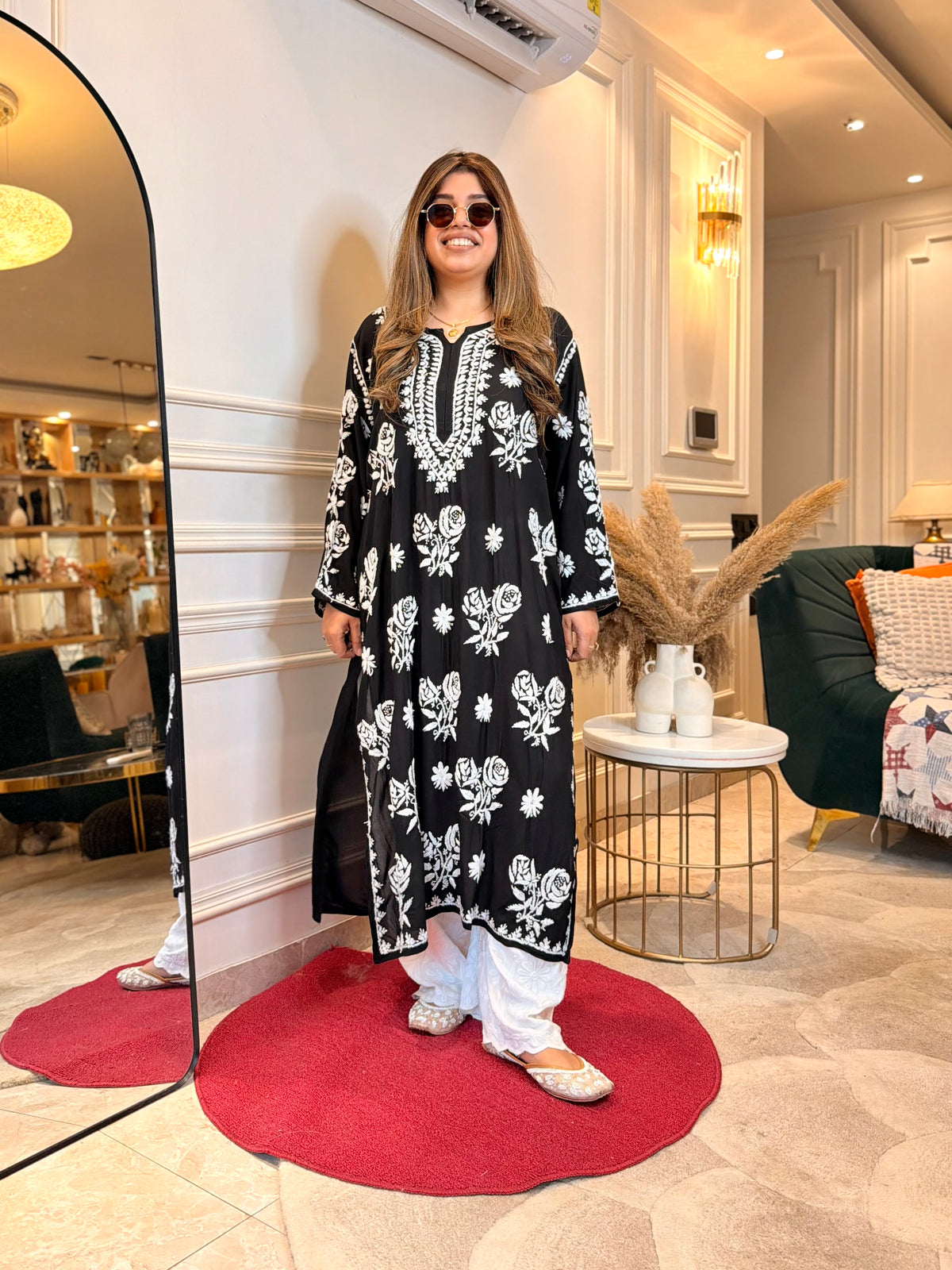 Hand Embroidered 3D Chikankari Kurta | Premium Modal | Black