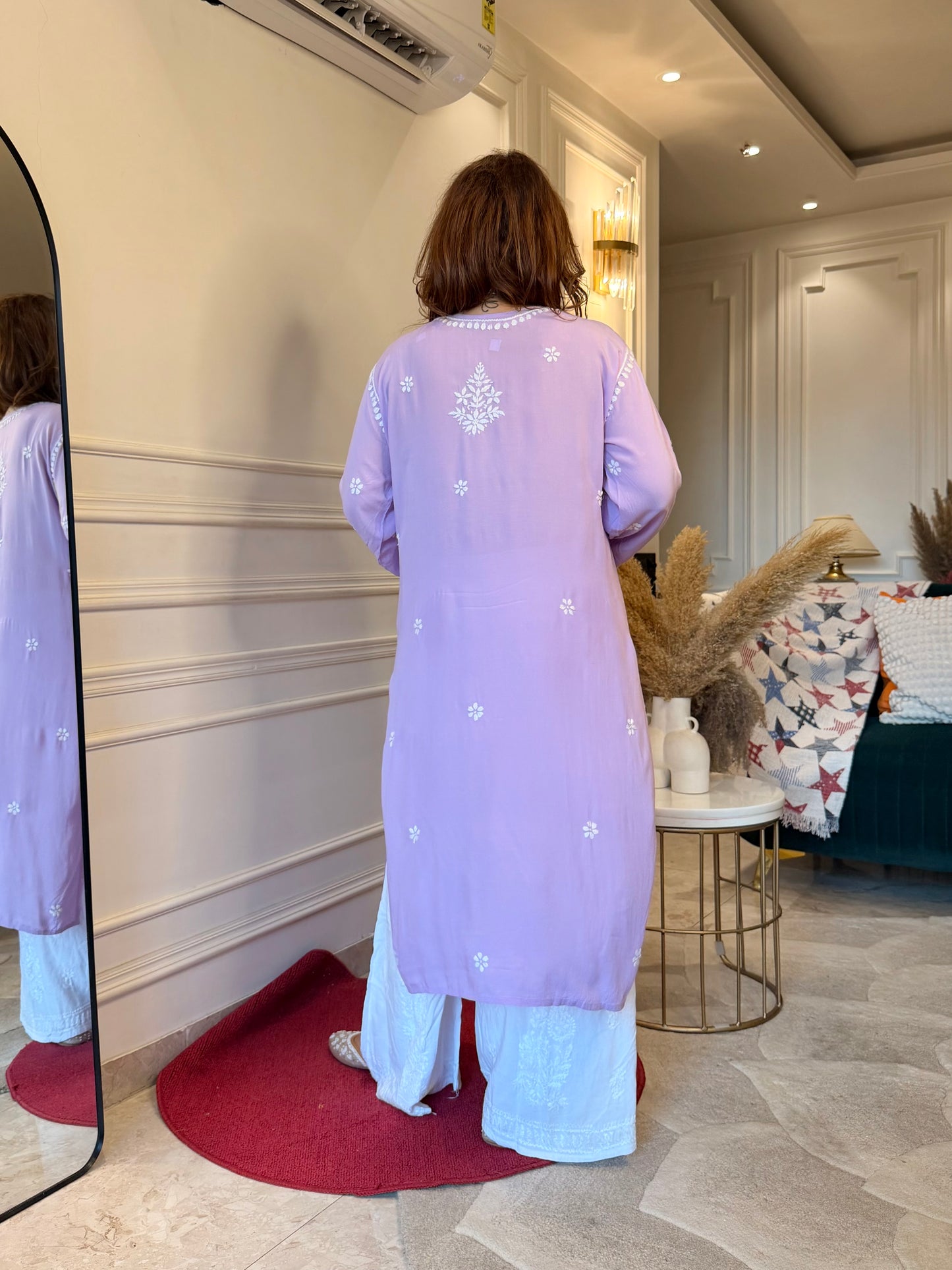 Hand Embroidered Chikankari Kurta | Modal | Lavender Lilac