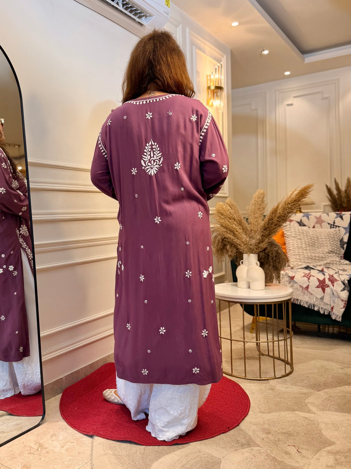 Hand Embroidered Chikankari Kurta set | Modal | Plum Blush