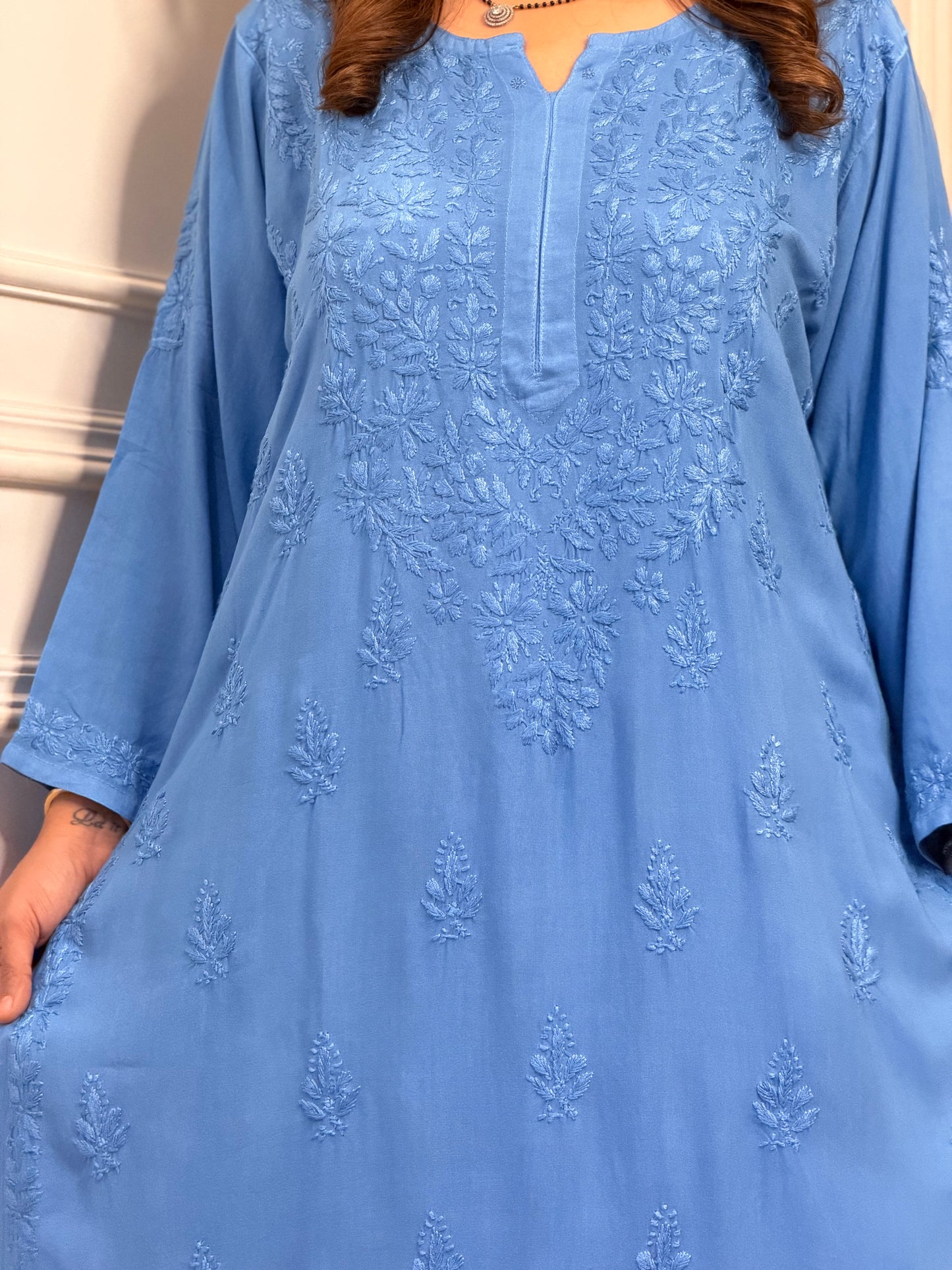 Hand Embroidered Chikankari Kurta set | Modal  |  Blue