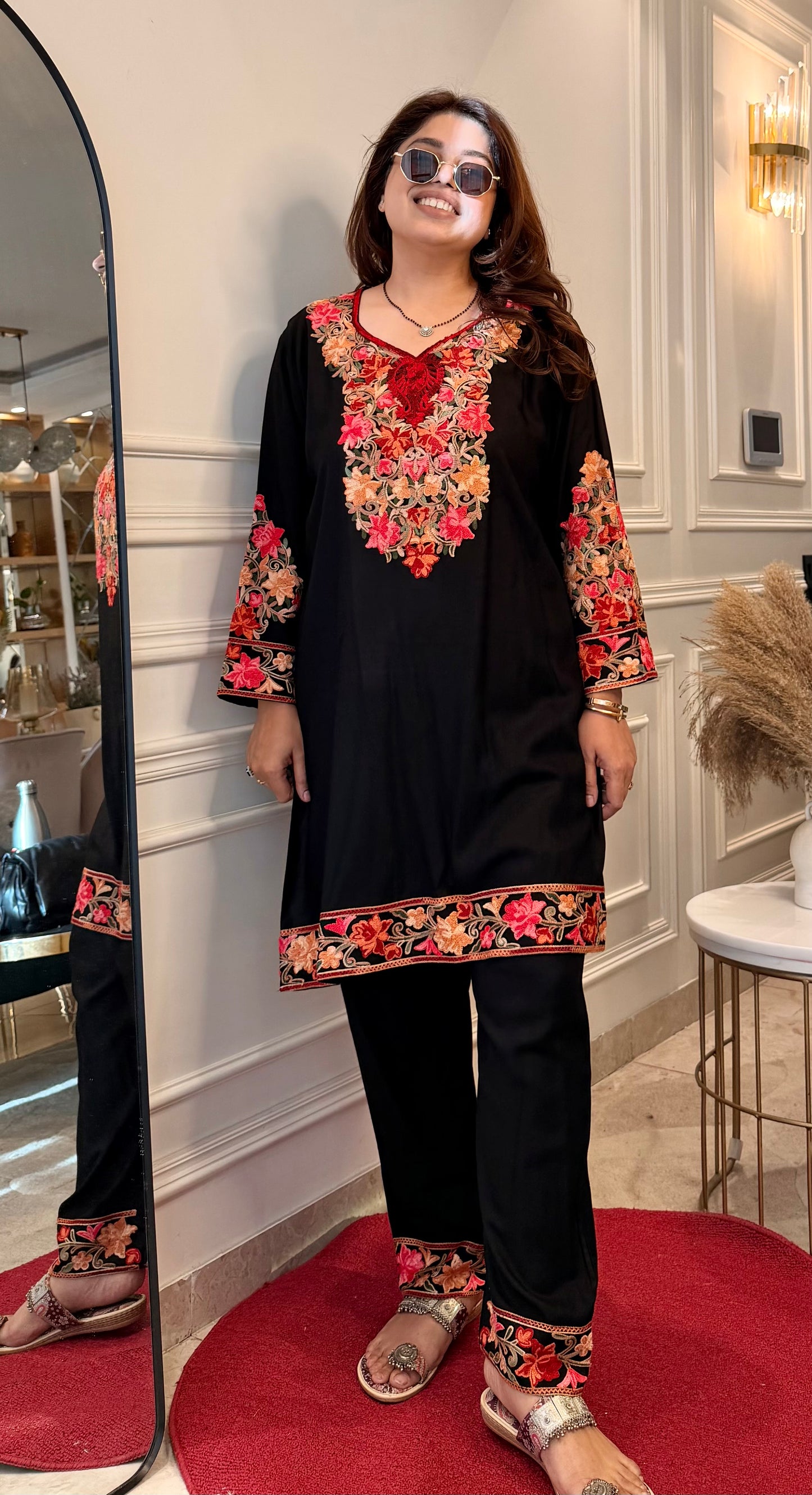 Cotton Kashmiri Emberoried Cordset- Black Colour