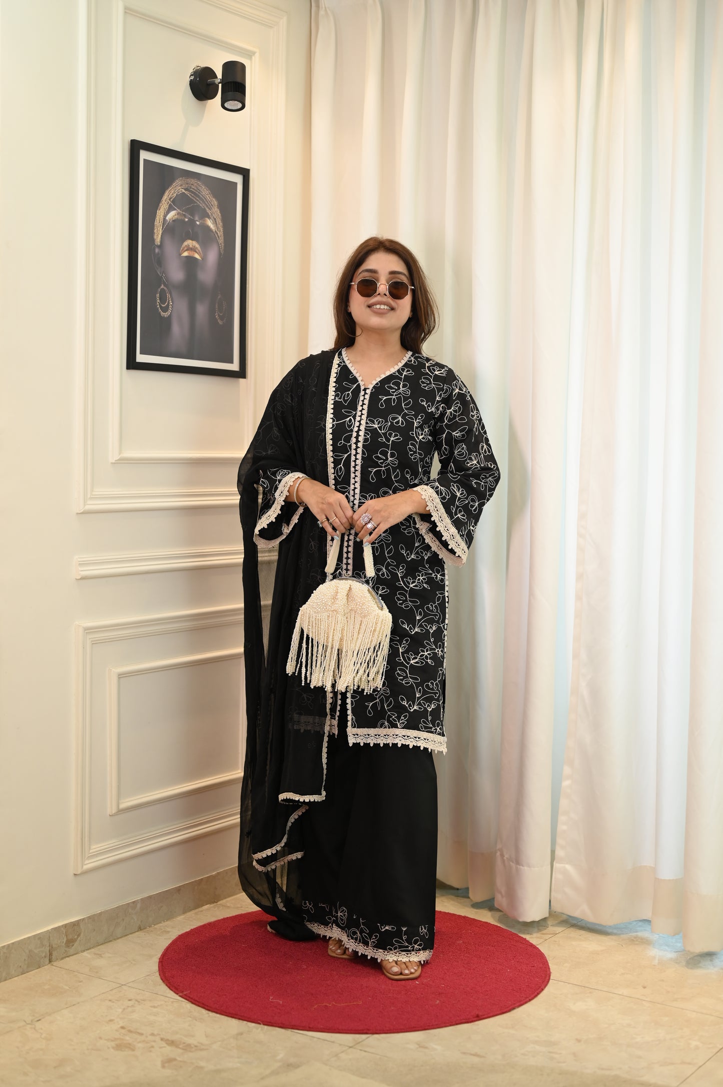 Exclusive Black Embroidered 3-Piece Lawn Suit | Sizes M to XXL