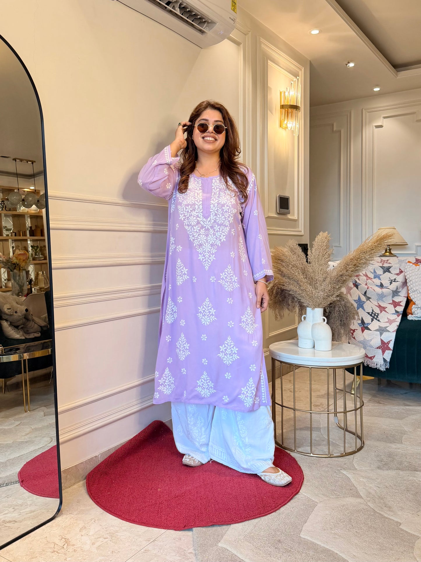 Hand Embroidered Chikankari Kurta | Modal | Lavender Lilac