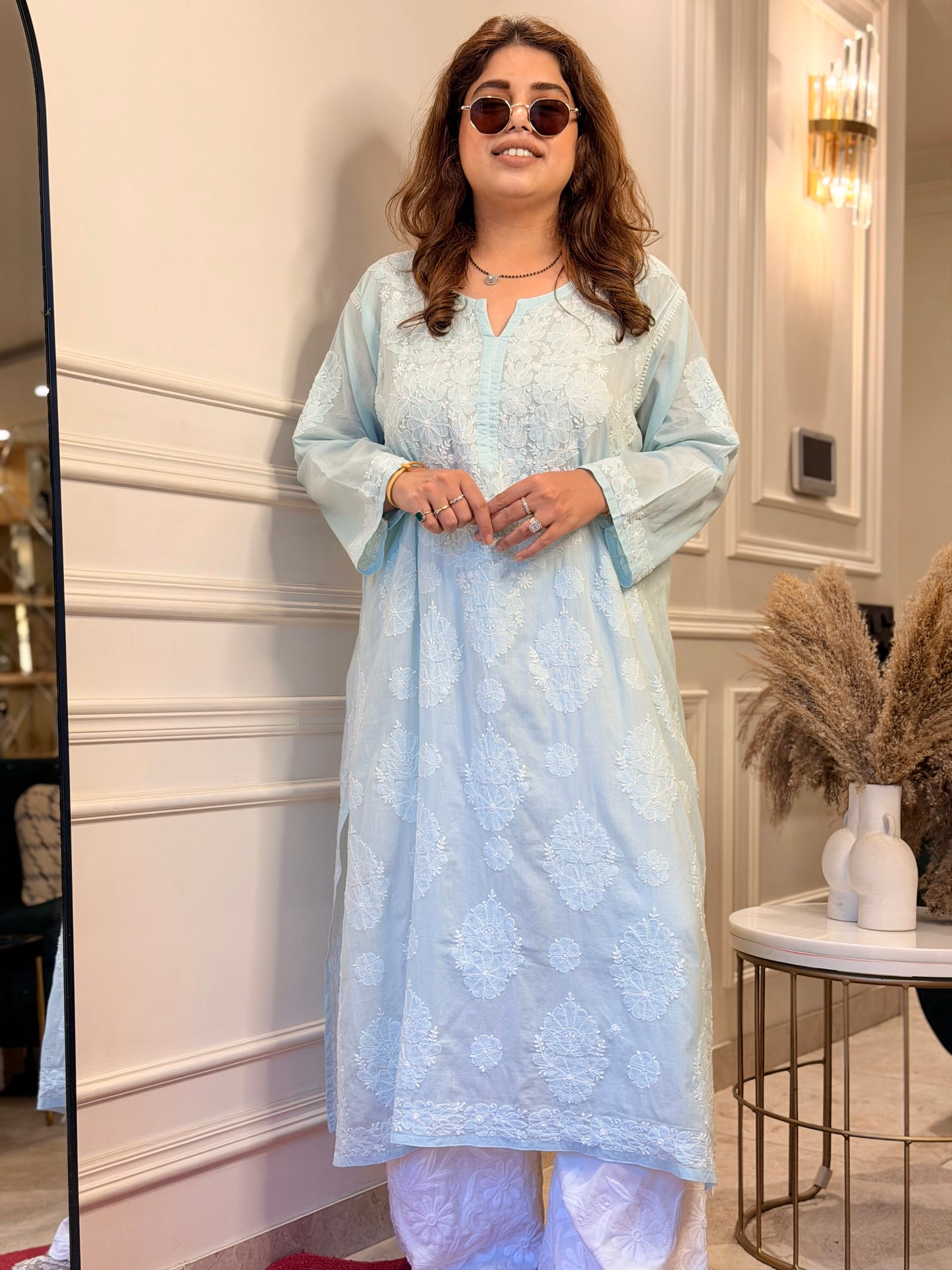 Hand Embroidered Chikankari Kurta | Premium Mul Cotton |Ocean Blue