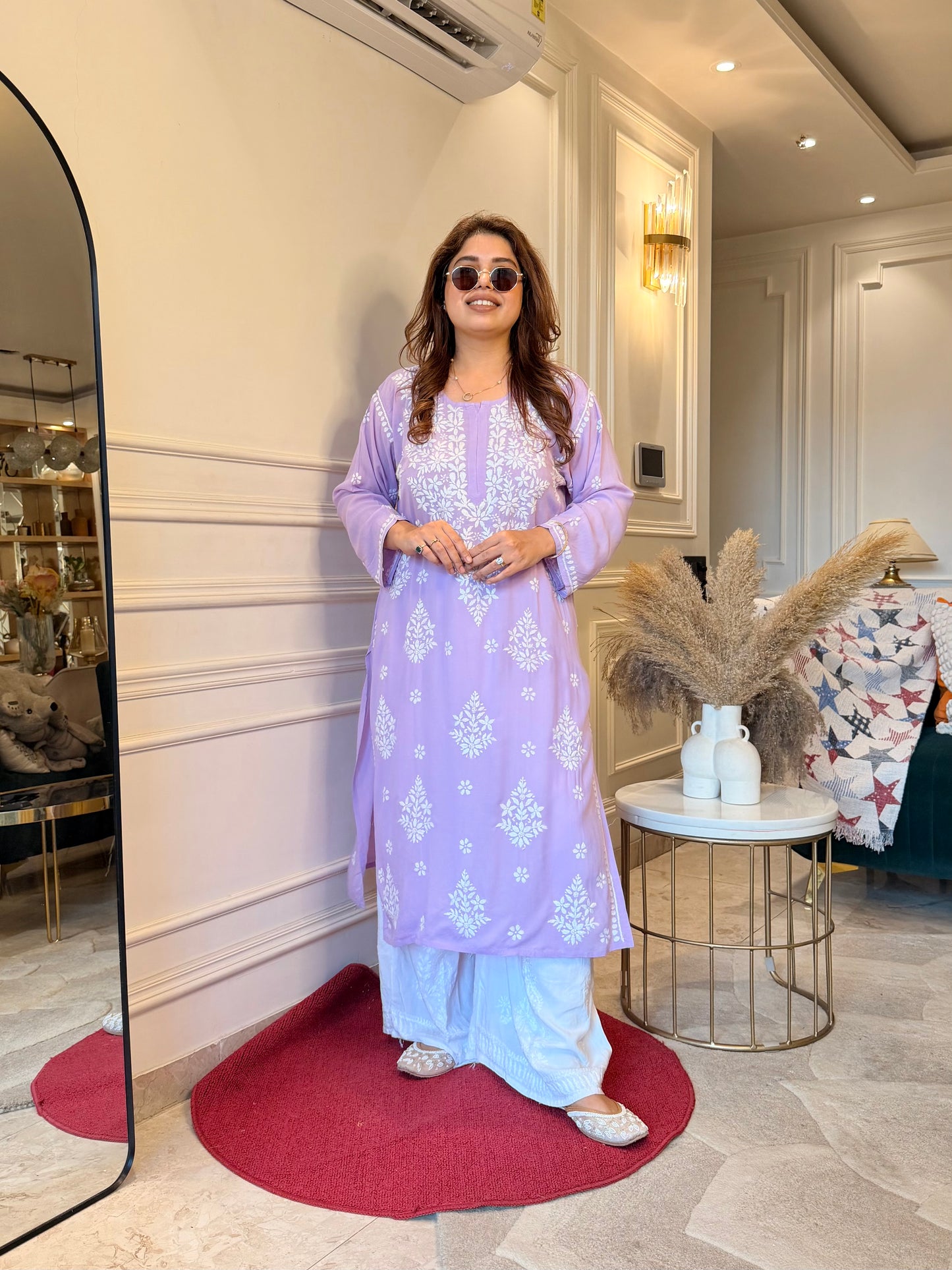 Hand Embroidered Chikankari Kurta | Modal | Lavender Lilac