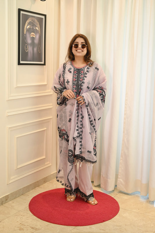 Exclusive Lavender Embroidered 3-Piece Lawn Suit | Sizes M to XXL
