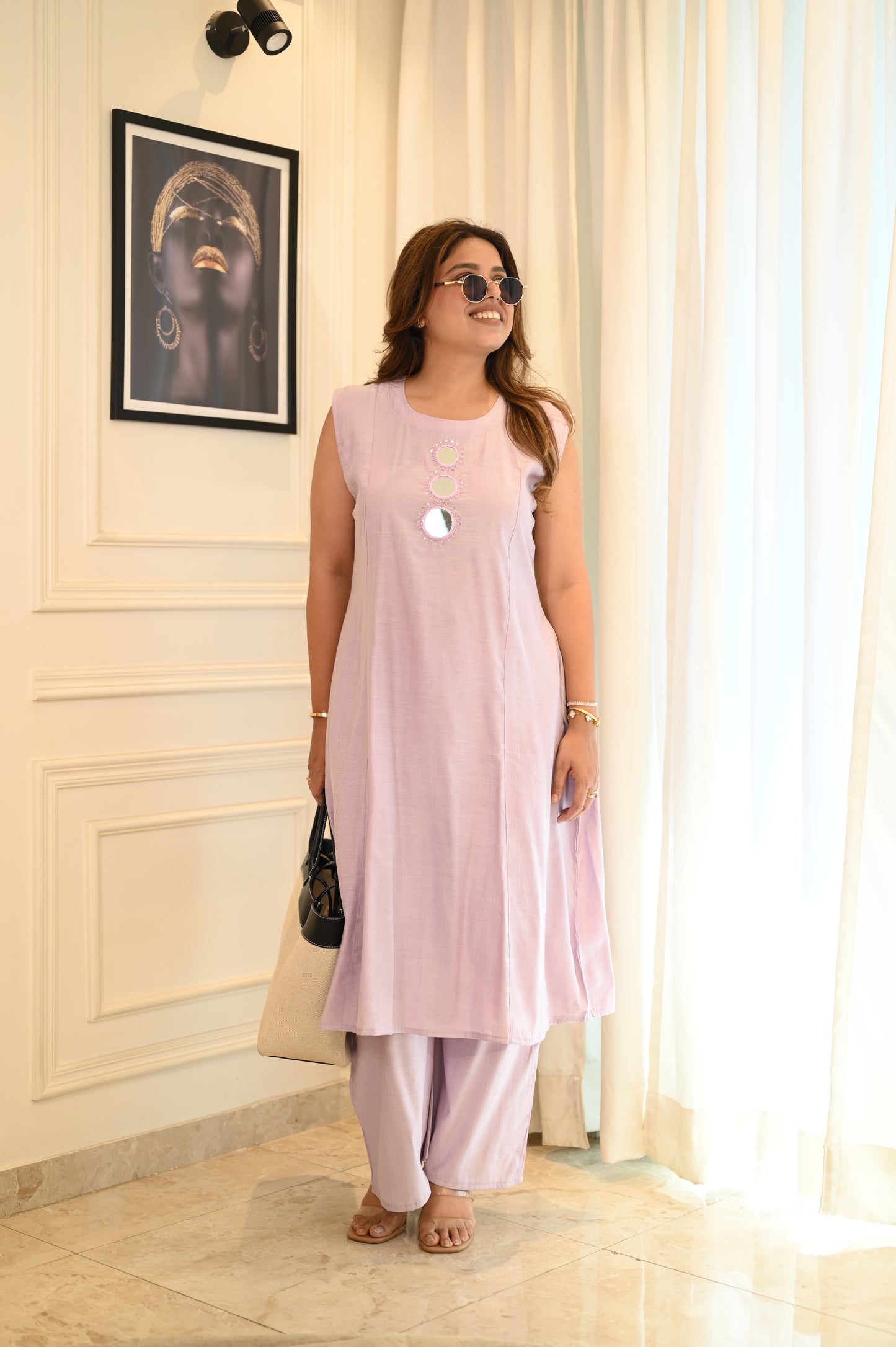 Soft Lilac Mirror Work Co-ord Set