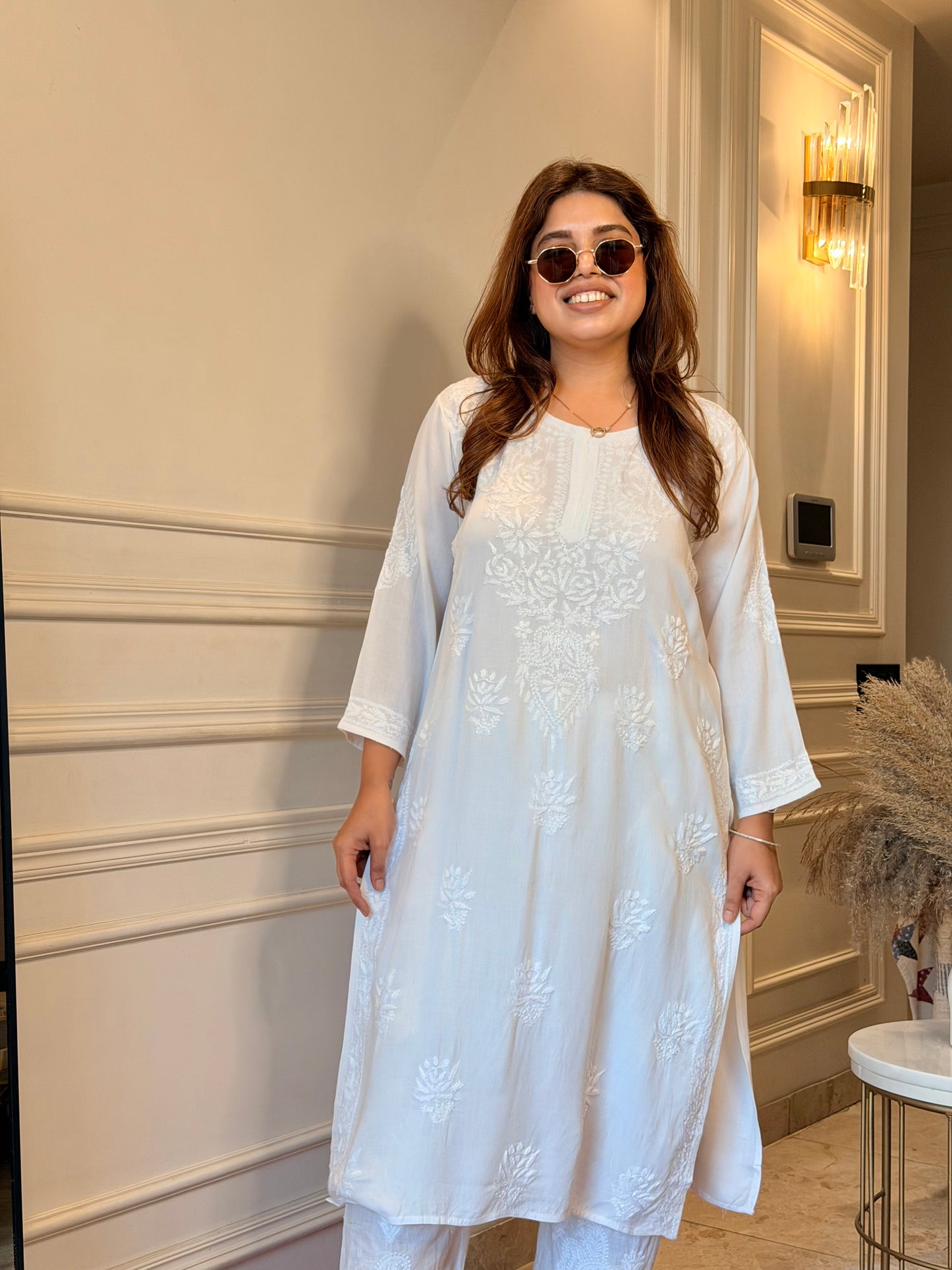 Hand Embroidered Chikankari Kurta | Modal | White
