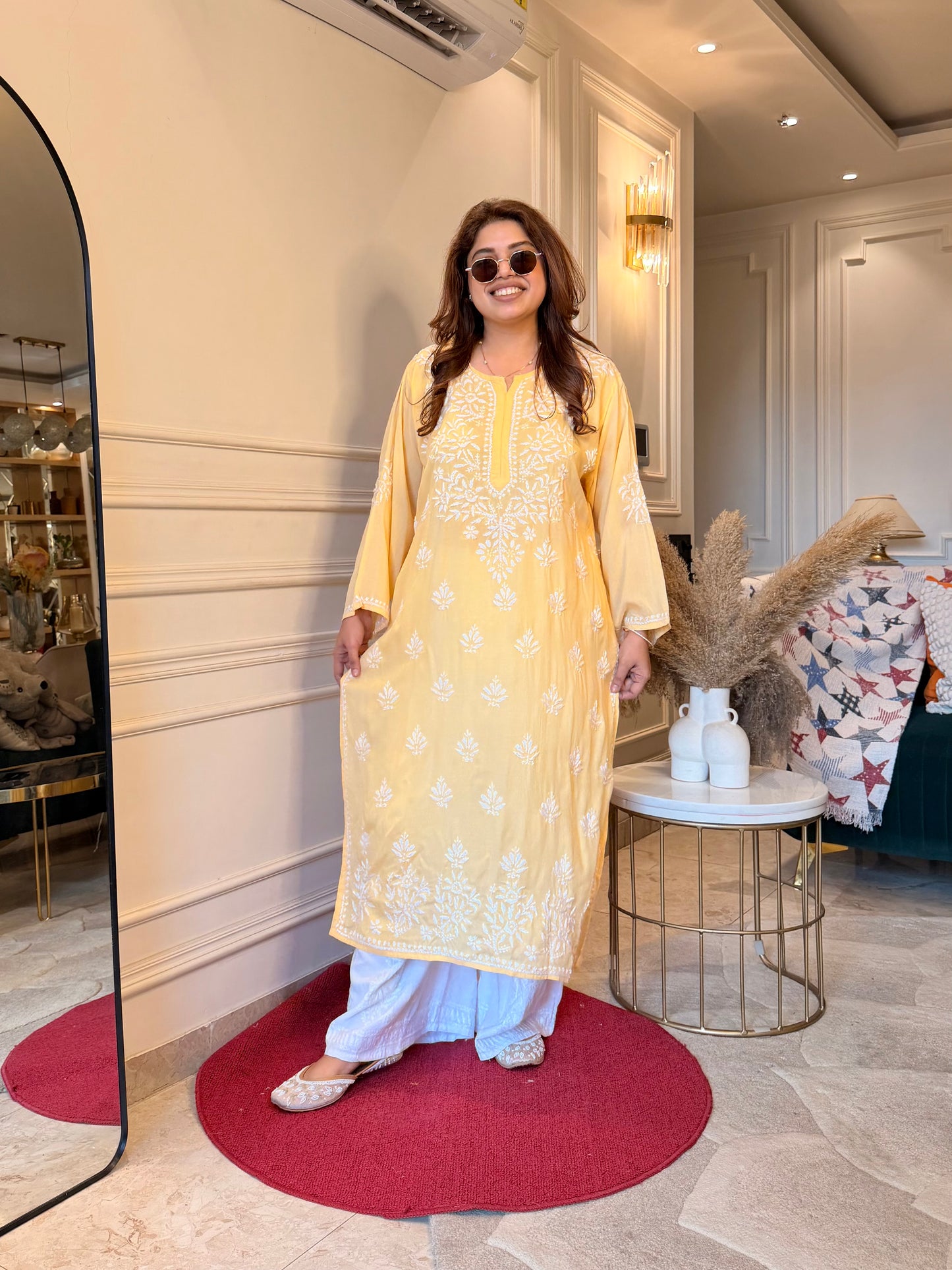 Hand Embroidered Chikankari Kurta | Modal | Butter Yellow