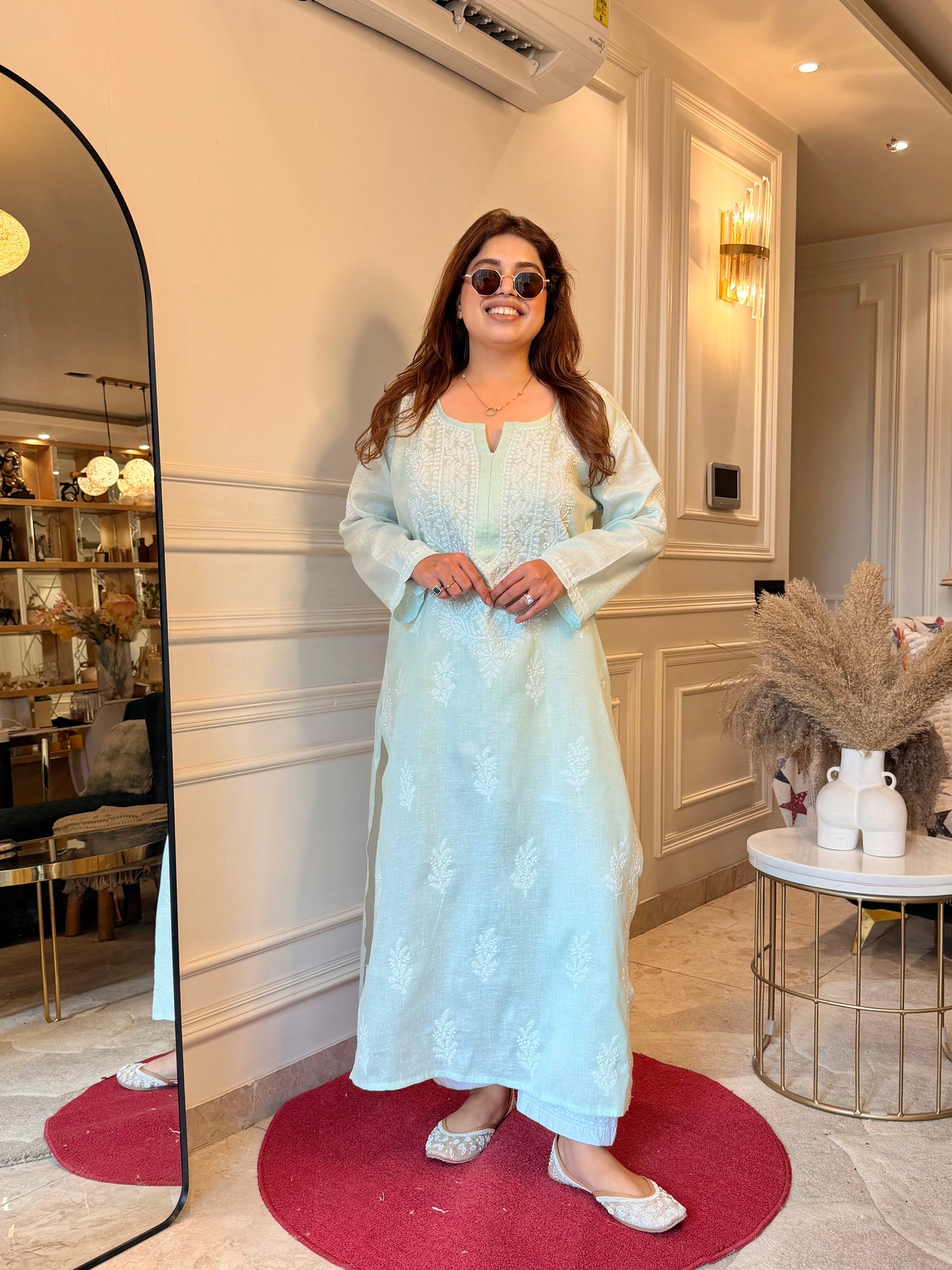 Hand Embroidered Chikankari Kurta | Khadi Cotton | Pistachio